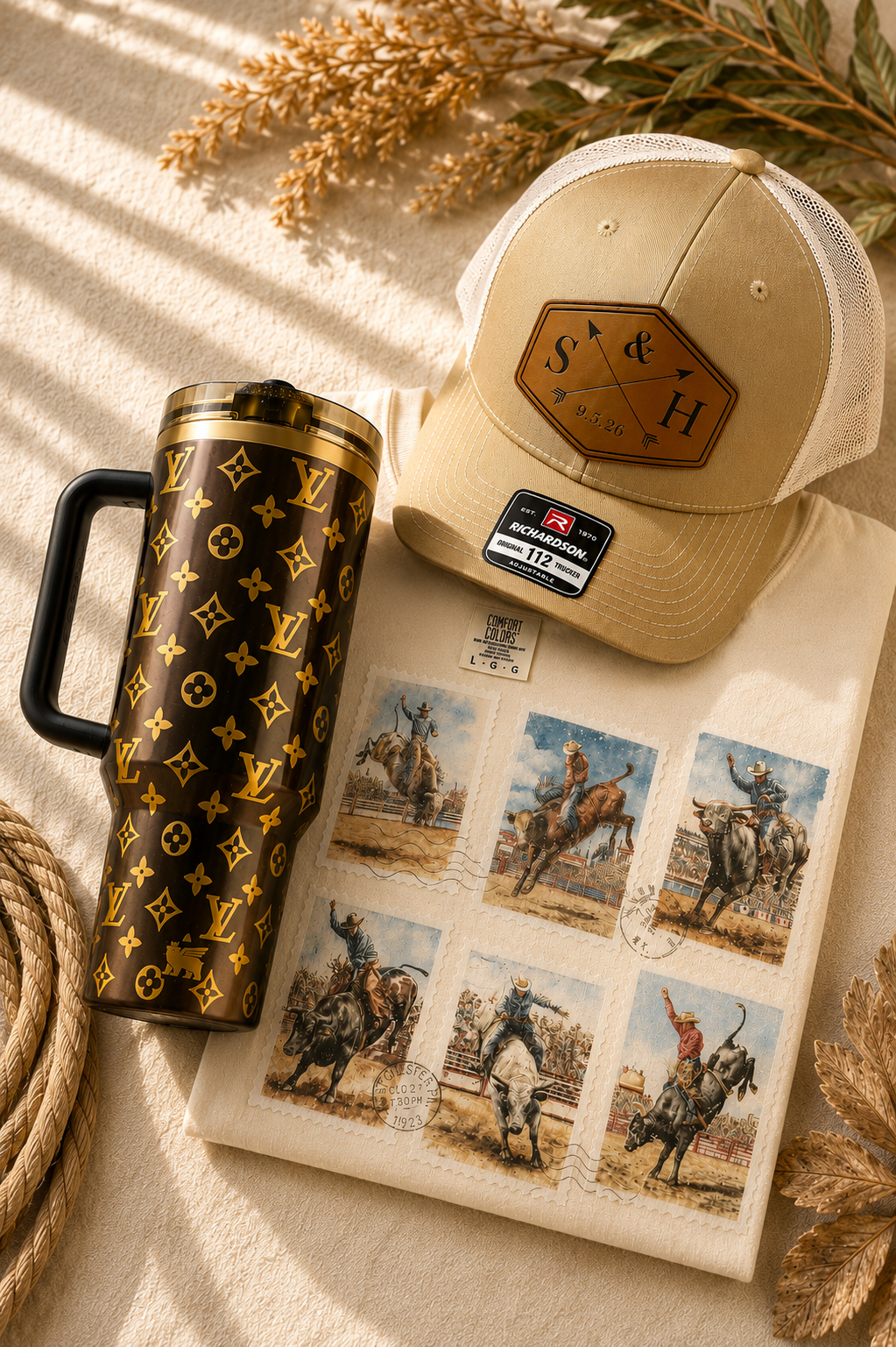 Custom personalized tumblers, patch hats and apparel by Marked & Made