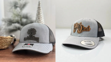 Custom leather patch hats with engraved logo patches on trucker hats