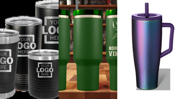 Engraved tumblers and drinkware like the pieces personalized at a live engraving station