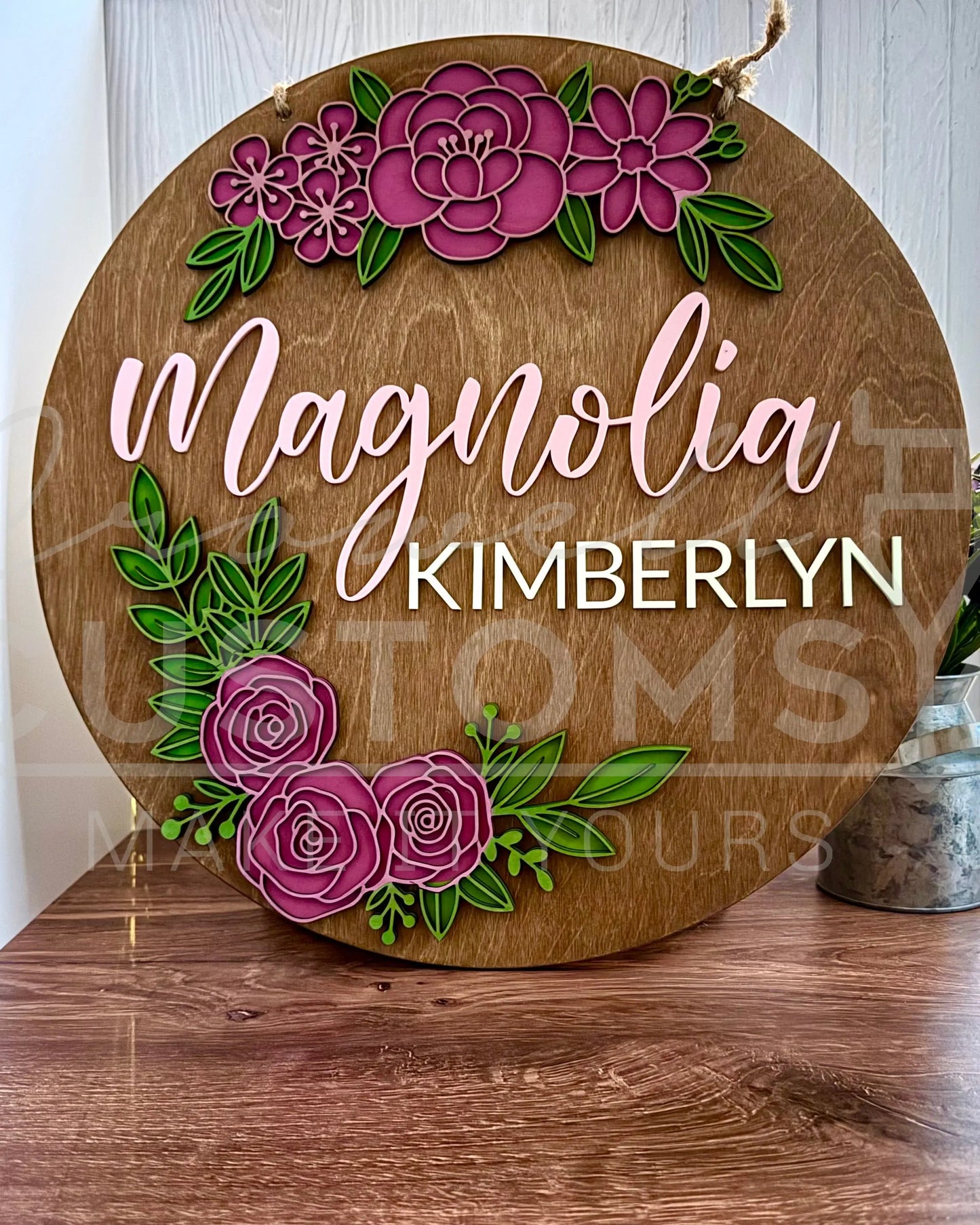 18" Floral Wood Name Sign 