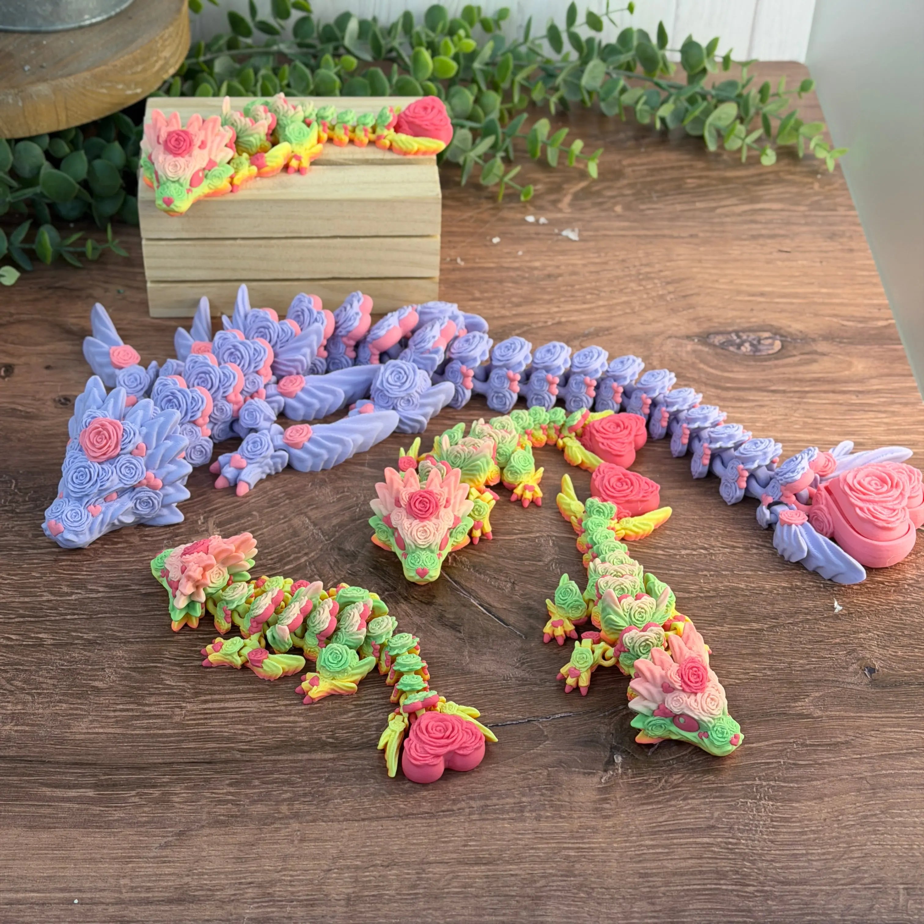 3D Printed Articulated Rose Heart Dragons 