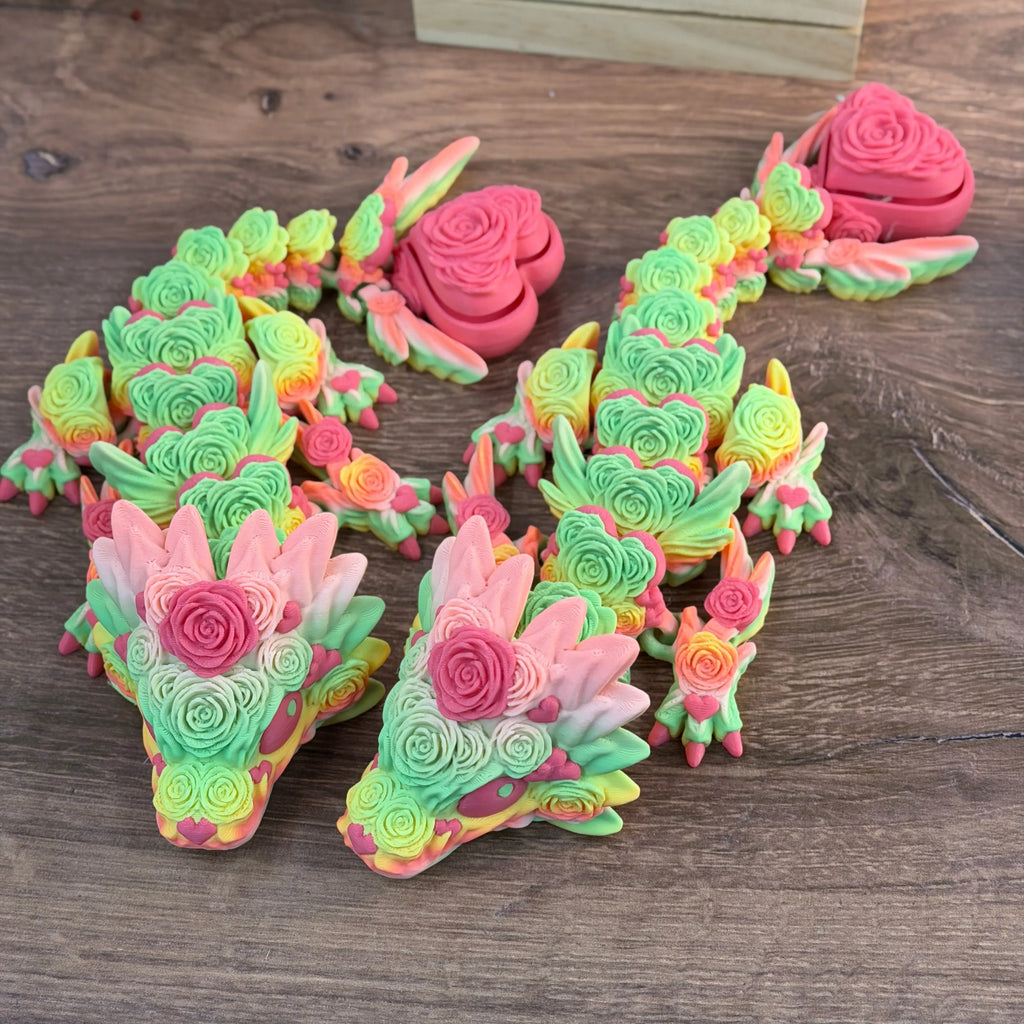 3D Printed Articulated Rose Heart Dragons 