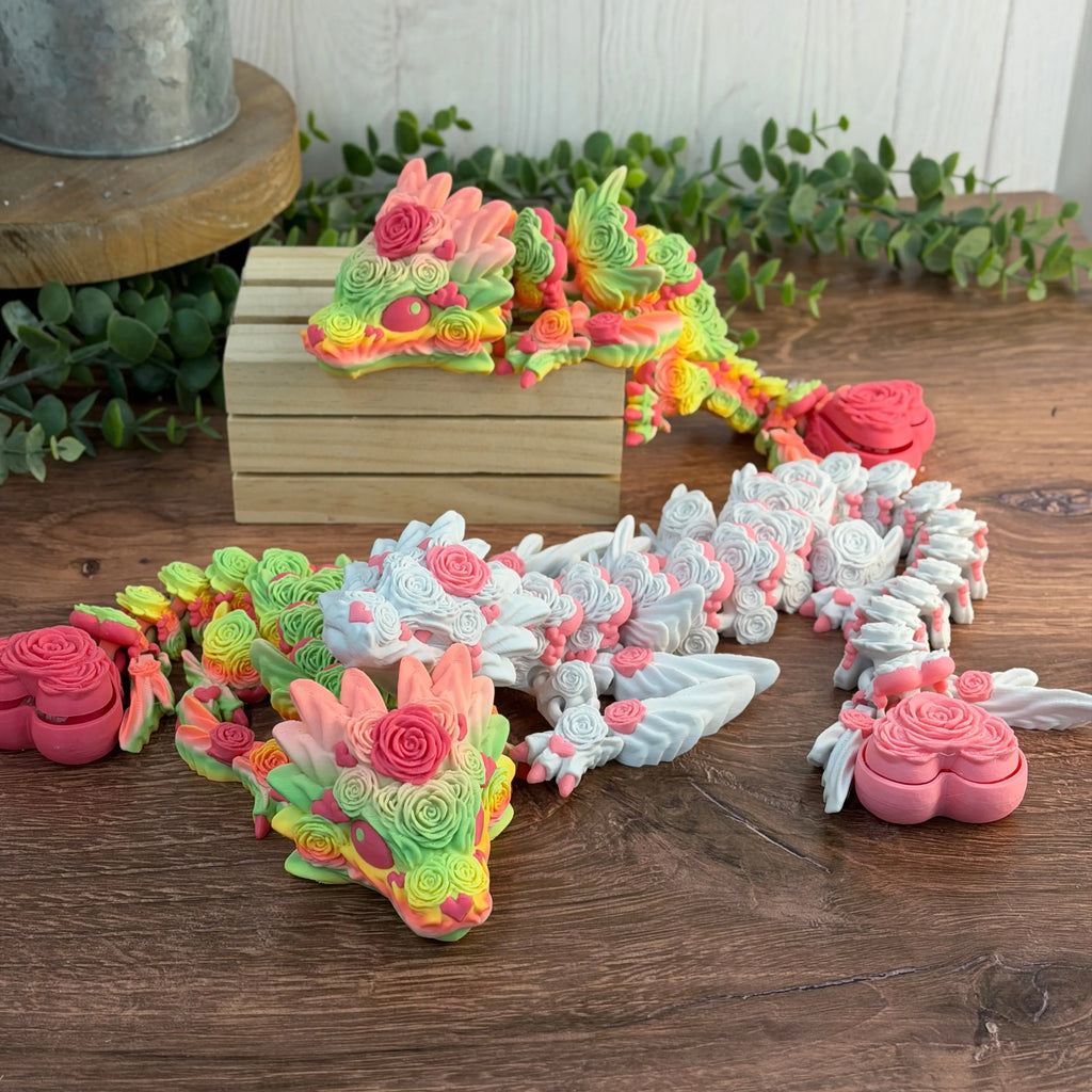 3D Printed Articulated Rose Heart Dragons 