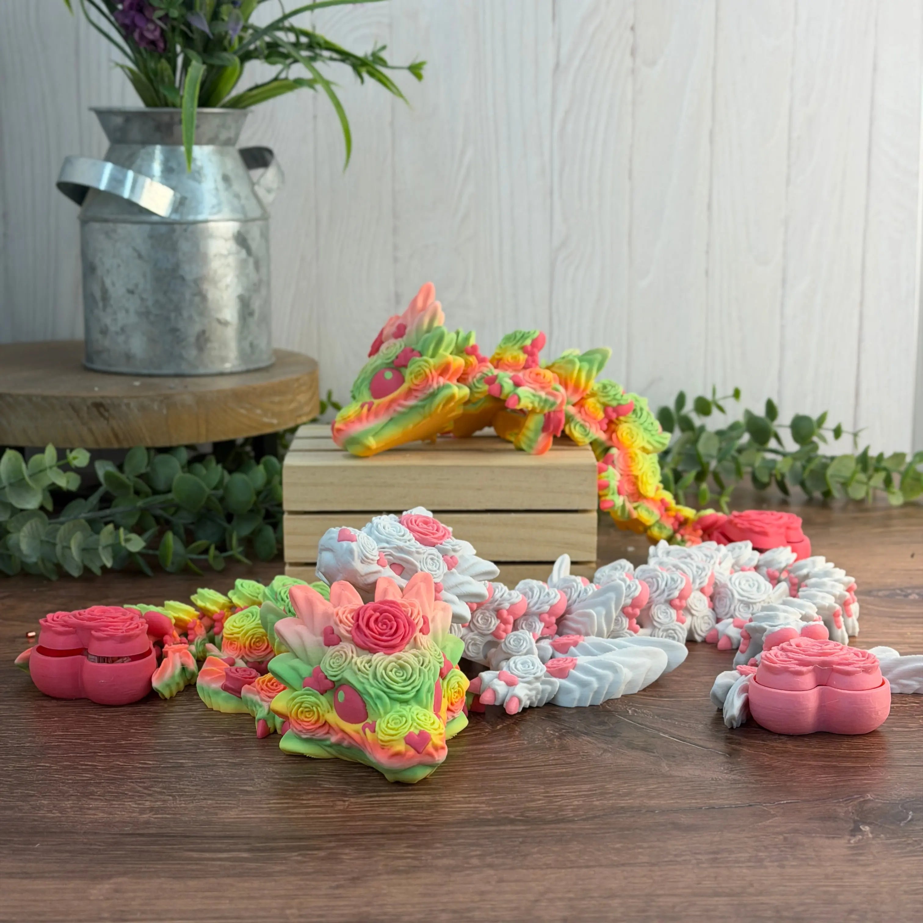 3D Printed Articulated Rose Heart Dragons 