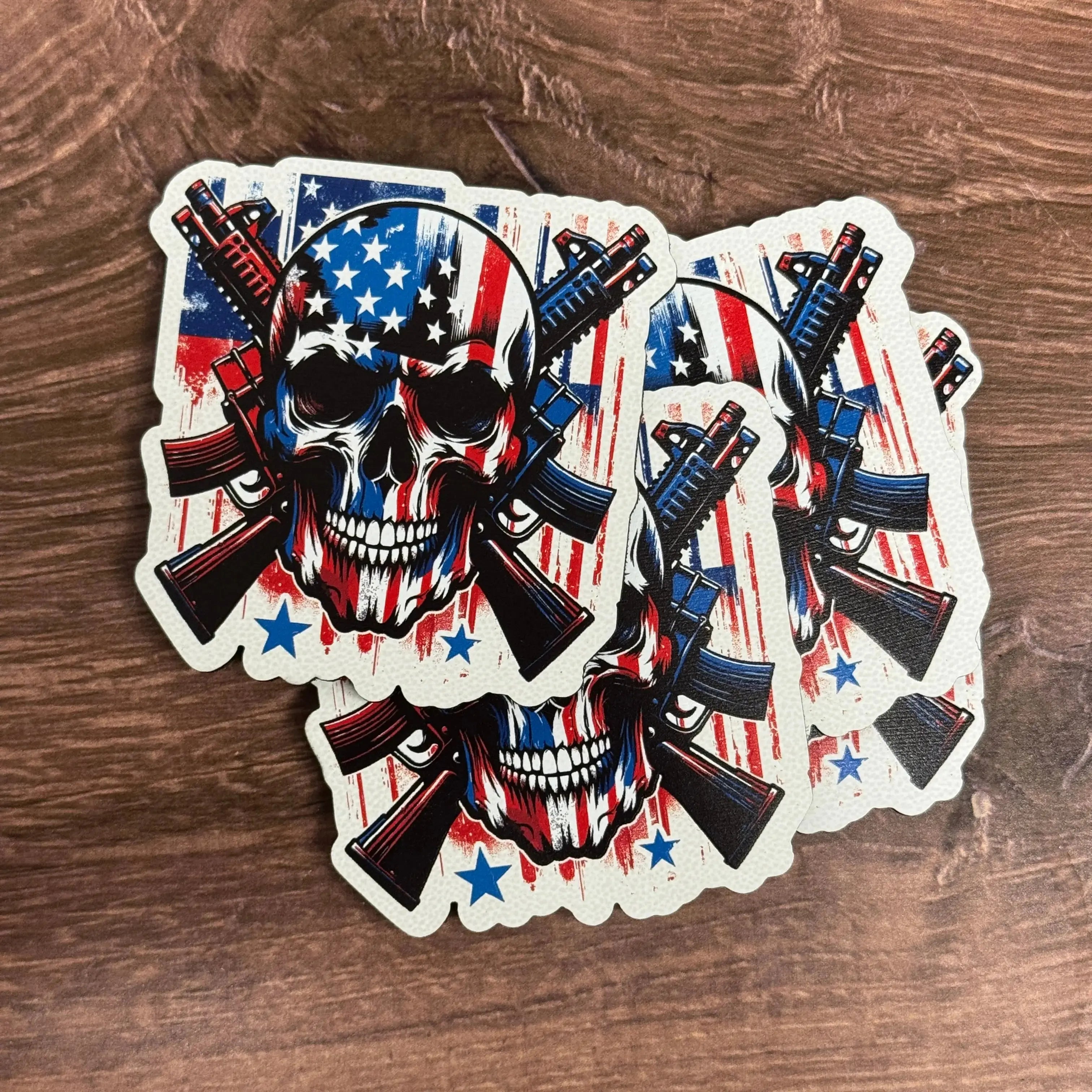 American Flag Skull with Guns | UV Printed Leather Hat Patch 