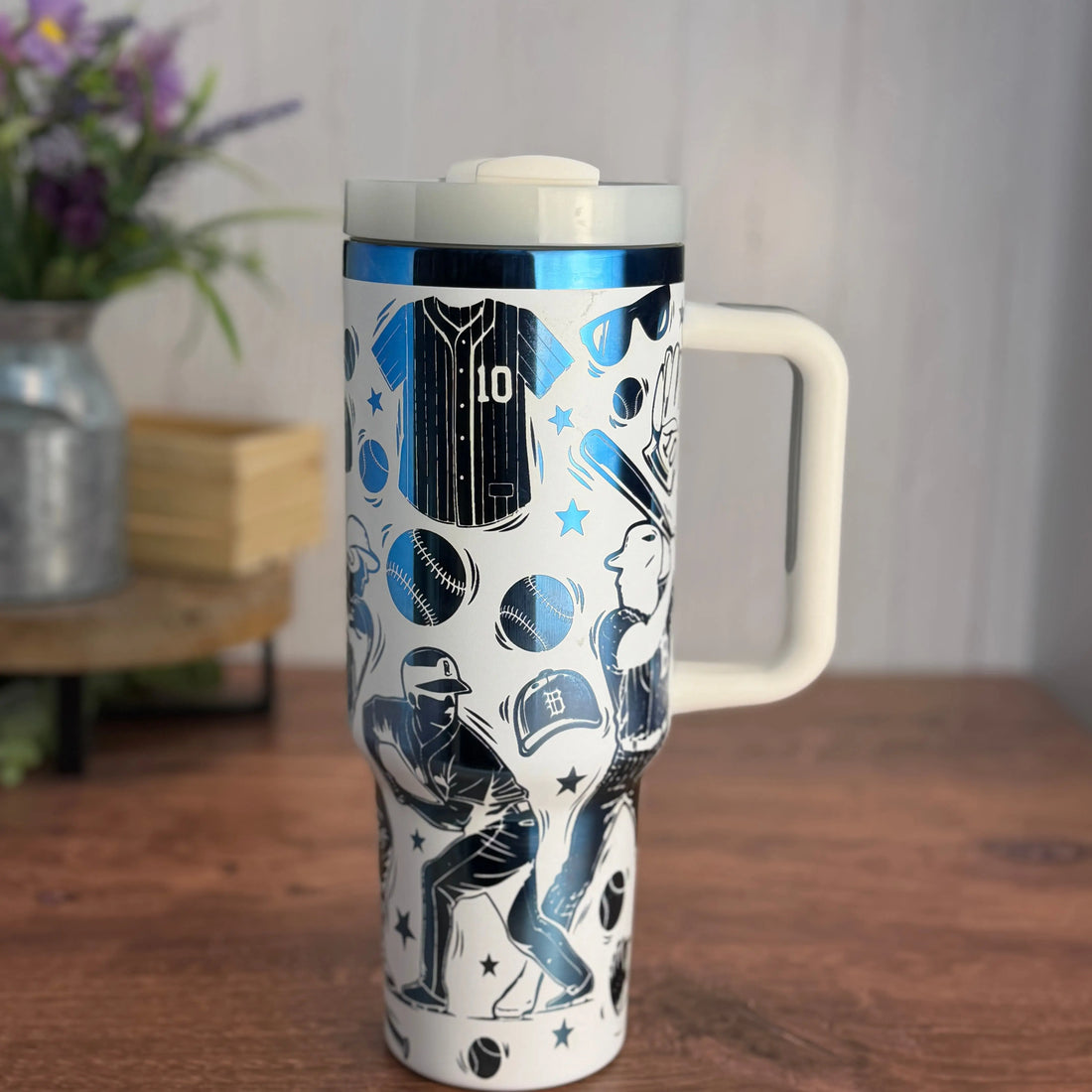 Baseball Tumbler White to Blue 40 oz tumbler 