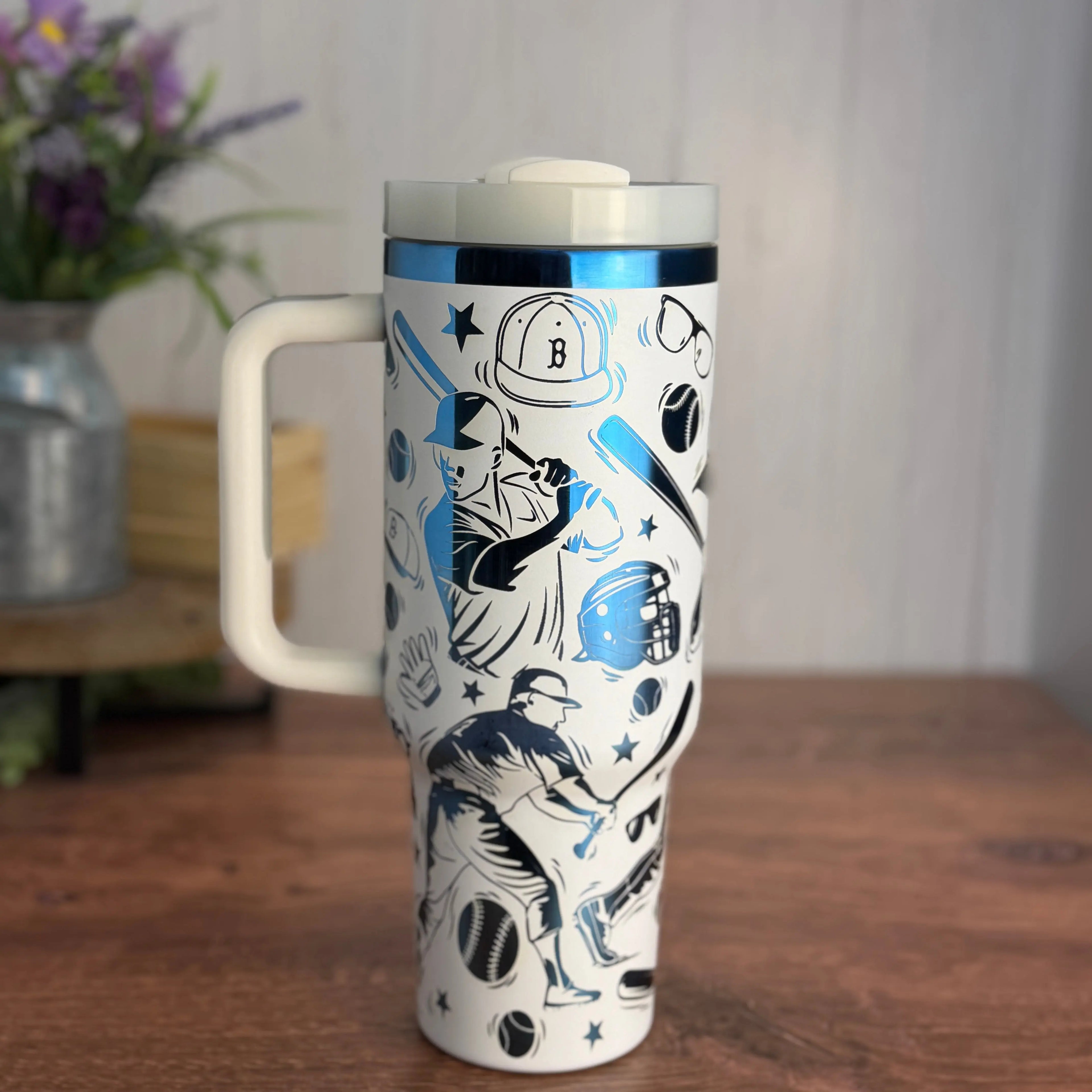 Baseball Tumbler White to Blue 40 oz tumbler 