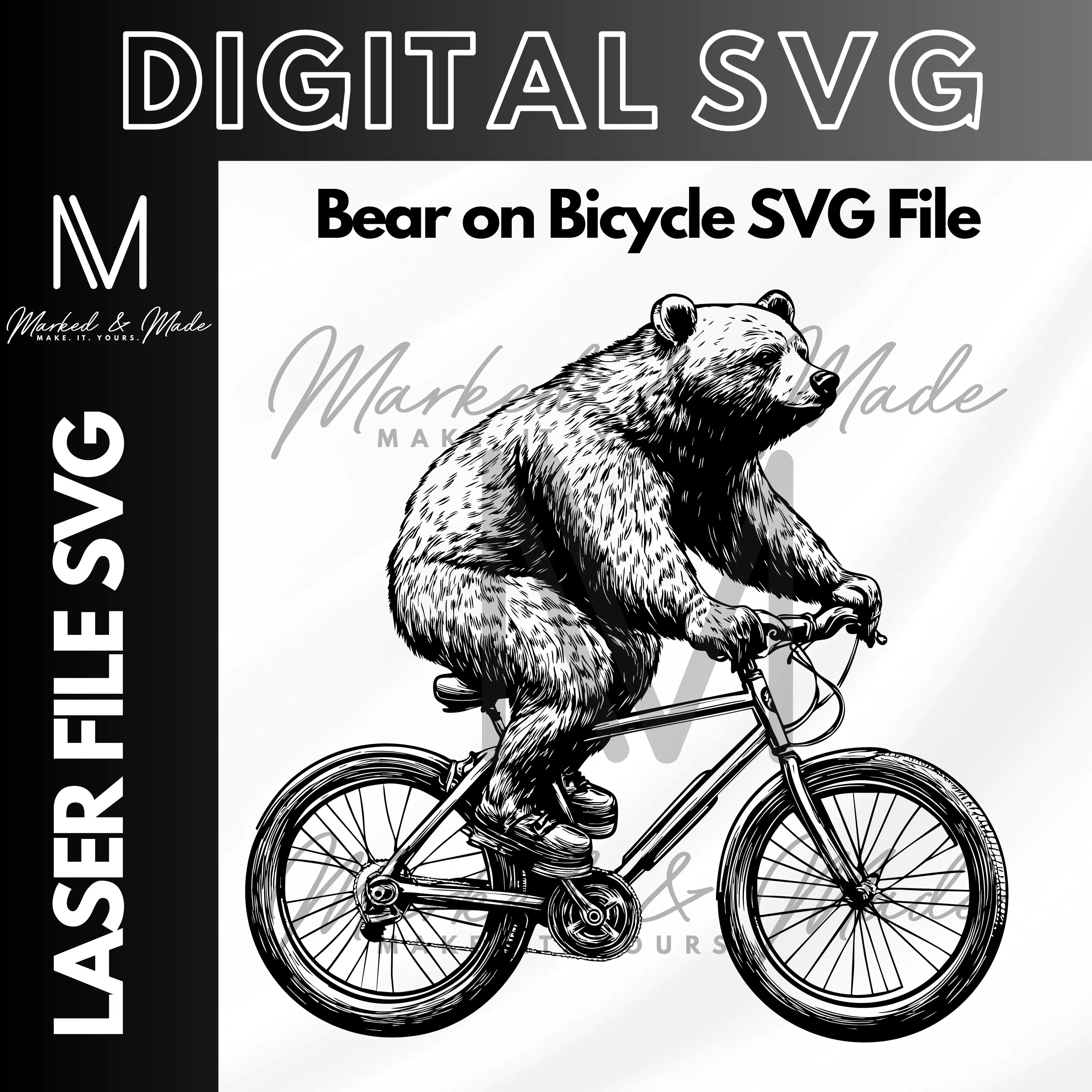 Bear on Bicycle SVG | Laser File | Digital Download 