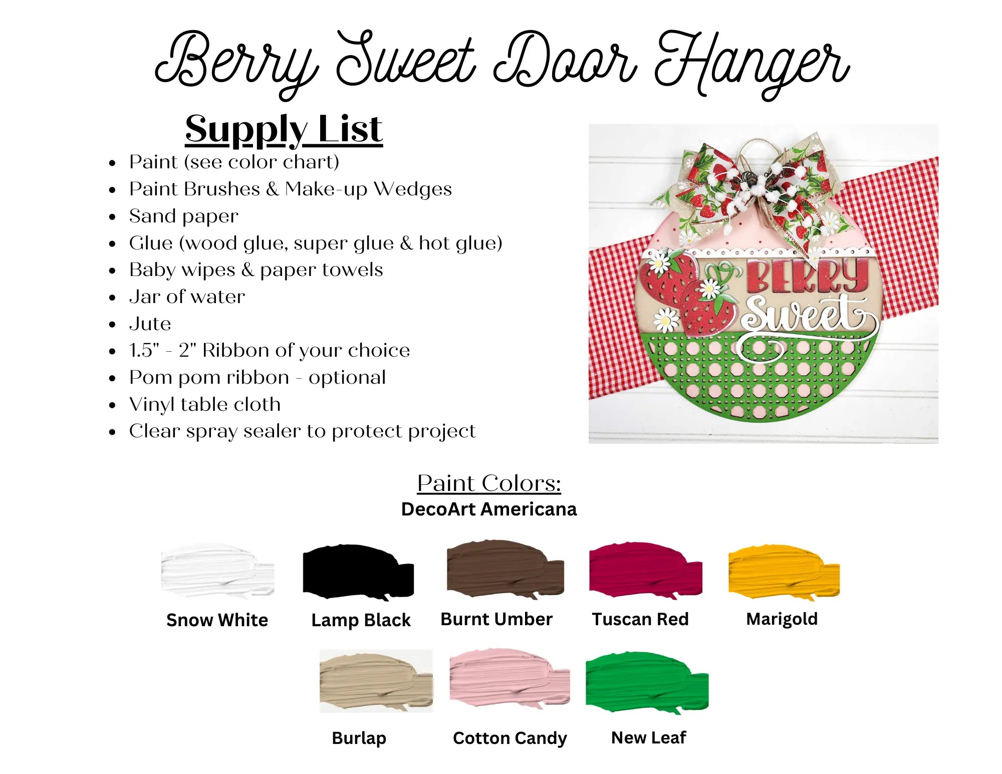 Berry Sweet Strawberry Door Hanger Sign | 18" or 10.5" | Welcome Sign | DIY Cutout Kit 