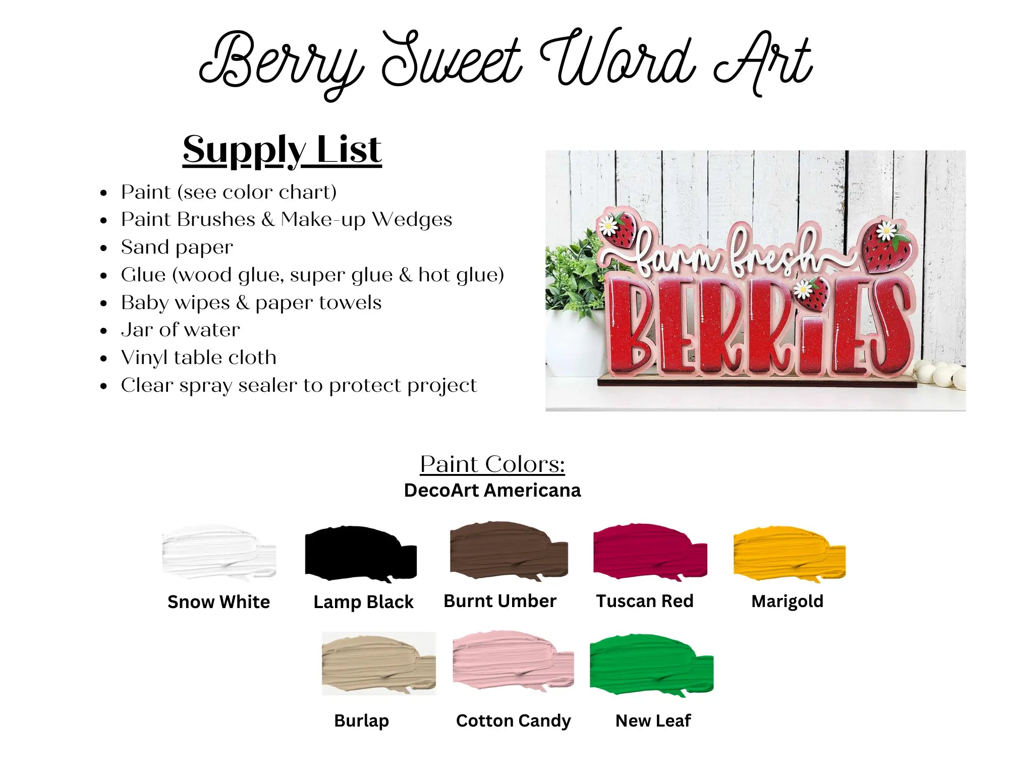 Berry Sweet Strawberry Word Art Shelf Sitter | DIY Cutout Kit 