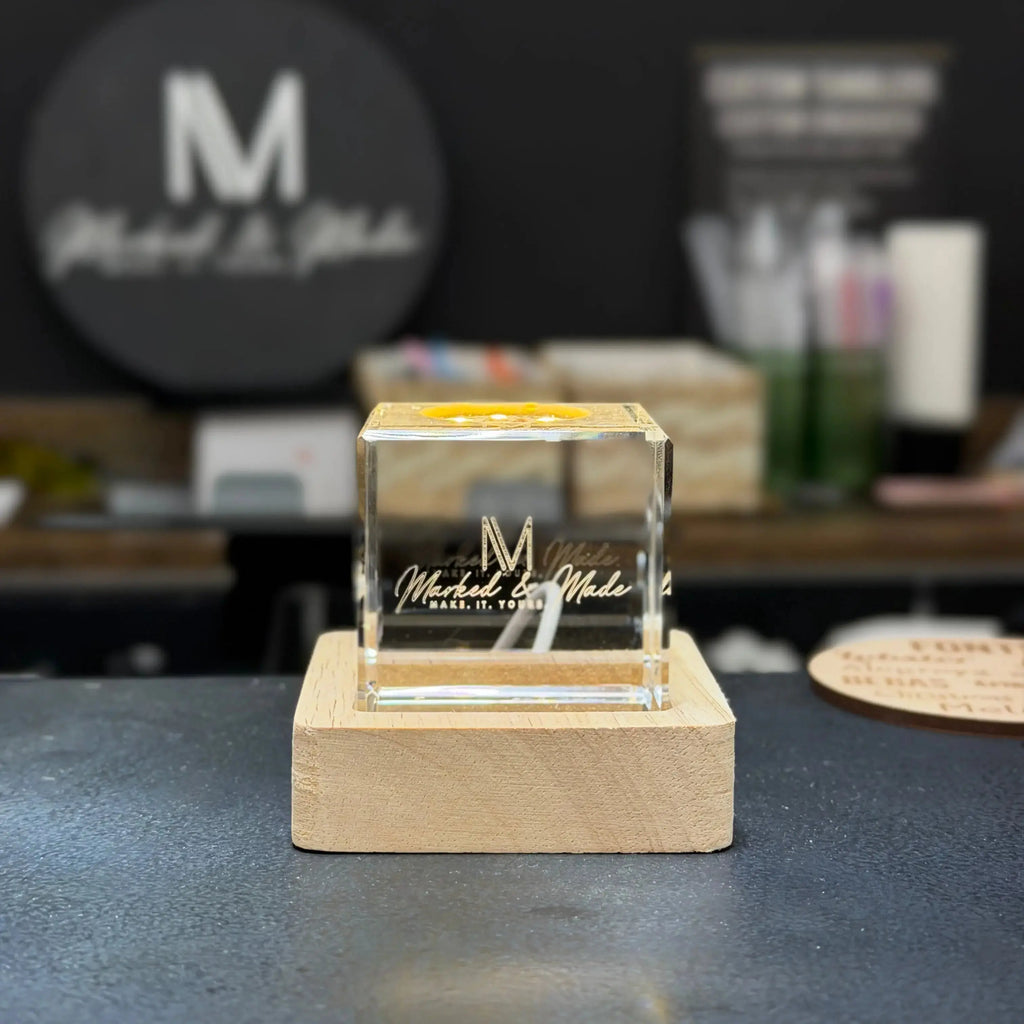 Blank K9 Crystal Blocks & Spheres (w/ USB LED Base + Gift Box) — Ready for Inner Engraving 