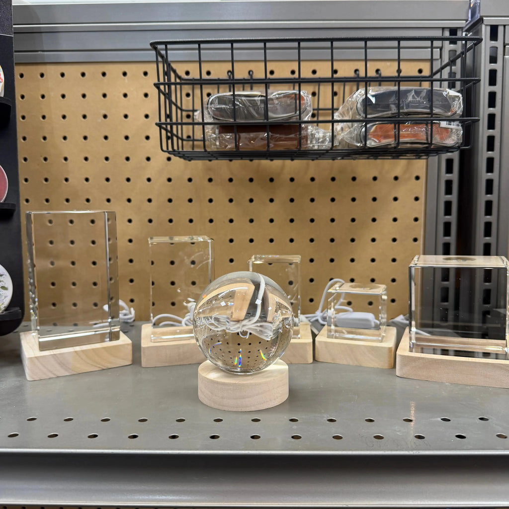 Blank K9 Crystal Blocks & Spheres (w/ USB LED Base + Gift Box) — Ready for Inner Engraving 