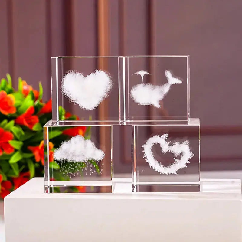 Blank K9 Crystal Blocks & Spheres (w/ USB LED Base + Gift Box) — Ready for Inner Engraving 