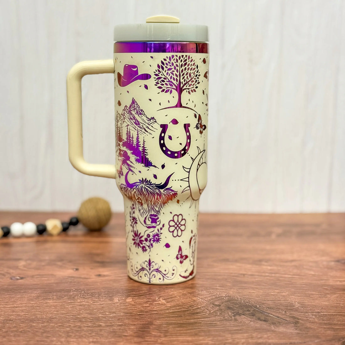 Boho Western Engraved 40oz Tumbler Cream to Purple 