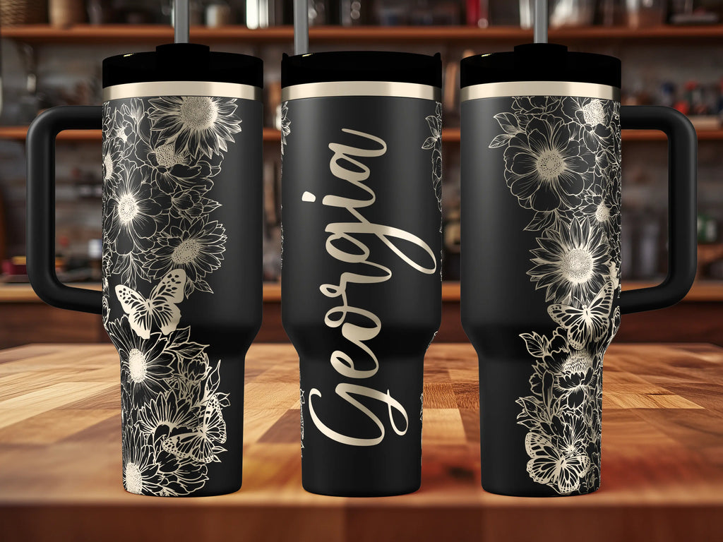 Butterflies & Flowers Tumbler | 40oz, 30oz, Stanleys, 20oz, 16oz, 14oz, 10oz 