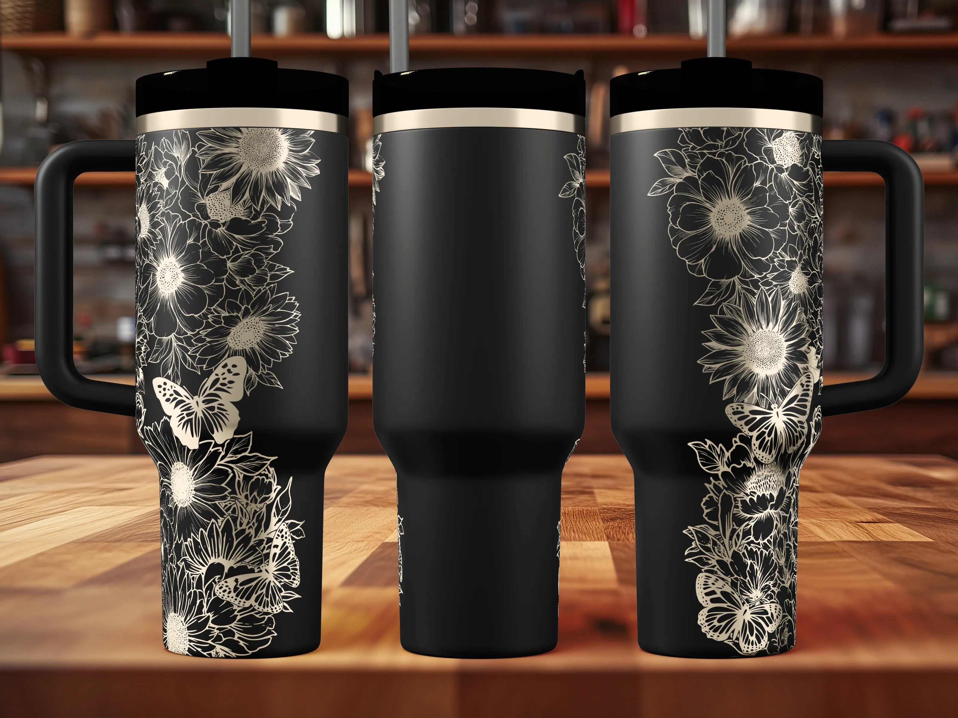Butterflies & Flowers Tumbler | 40oz, 30oz, Stanleys, 20oz, 16oz, 14oz, 10oz 