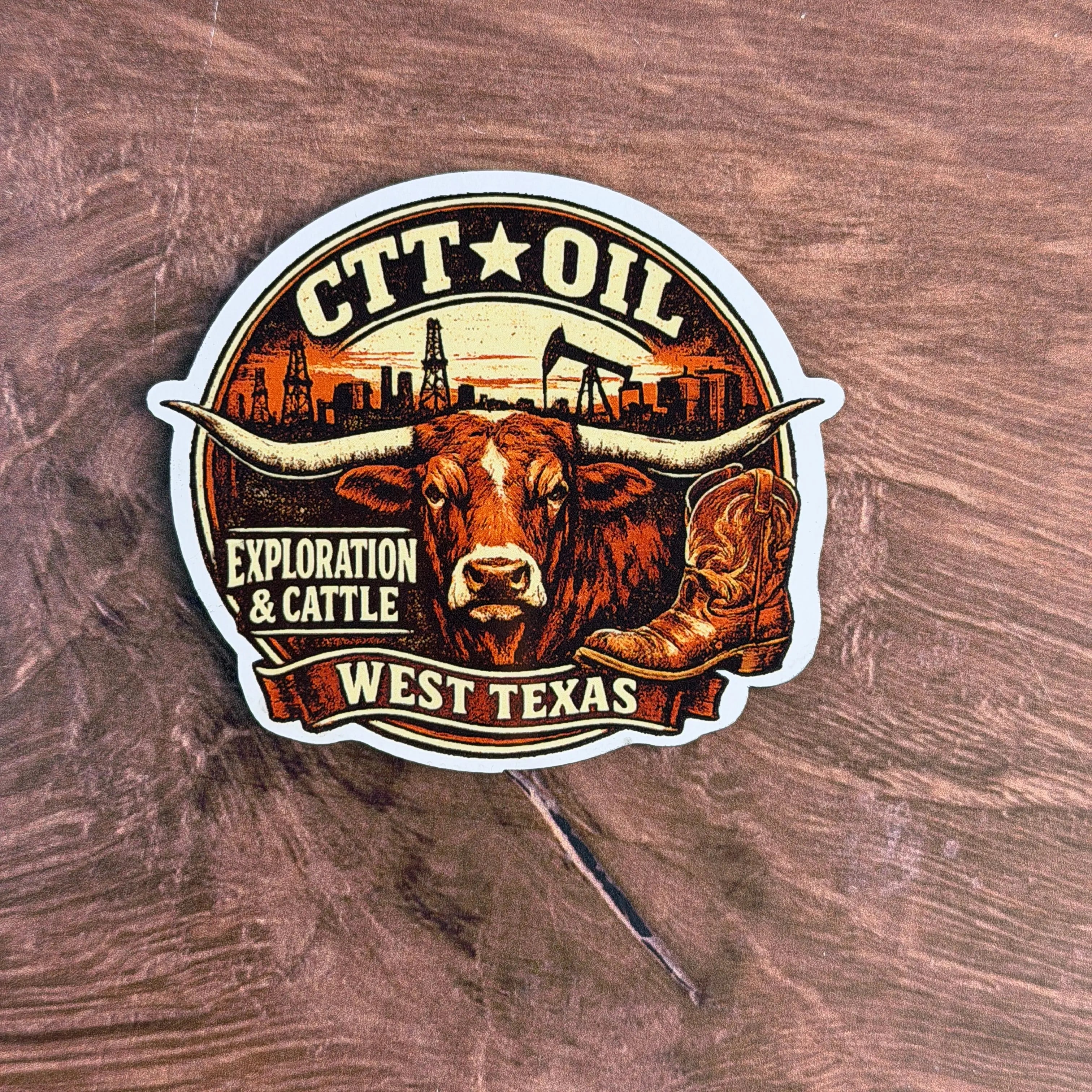 CTT Oil Exploration and Cattle LLC (v2) - Land Man | UV Printed Leather Hat Patch 