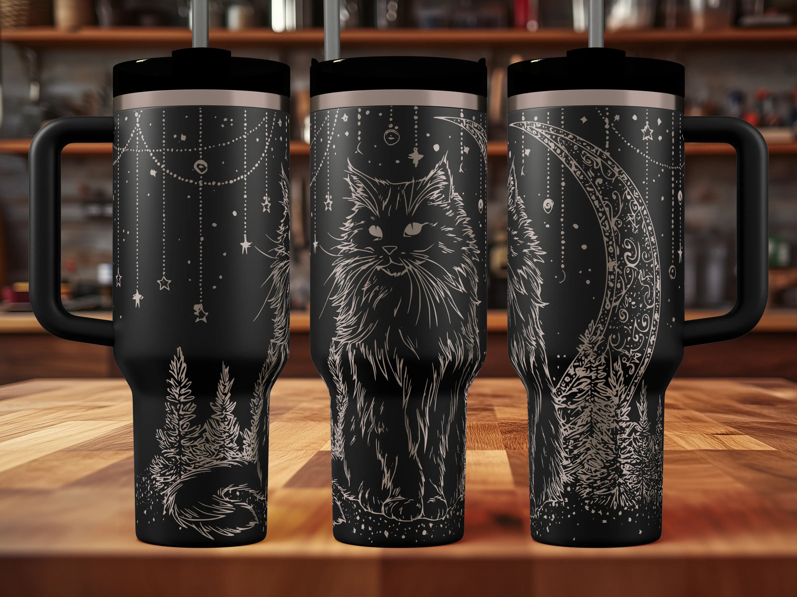 Cat & Moon Tumbler | 40oz, 30oz, Stanleys, 20oz, 16oz, 14oz, 10oz 