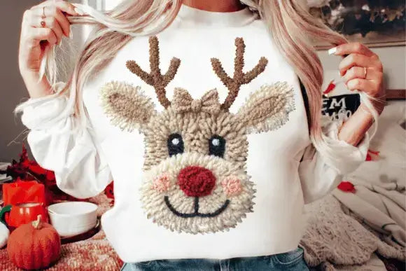 Cozy Tufted Reindeer Christmas – Tee / Long Sleeve / Hoodie / Crewneck
