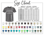 The image is a size chart for a unisex short sleeve t-shirt, providing measurements and color options for different sizes.