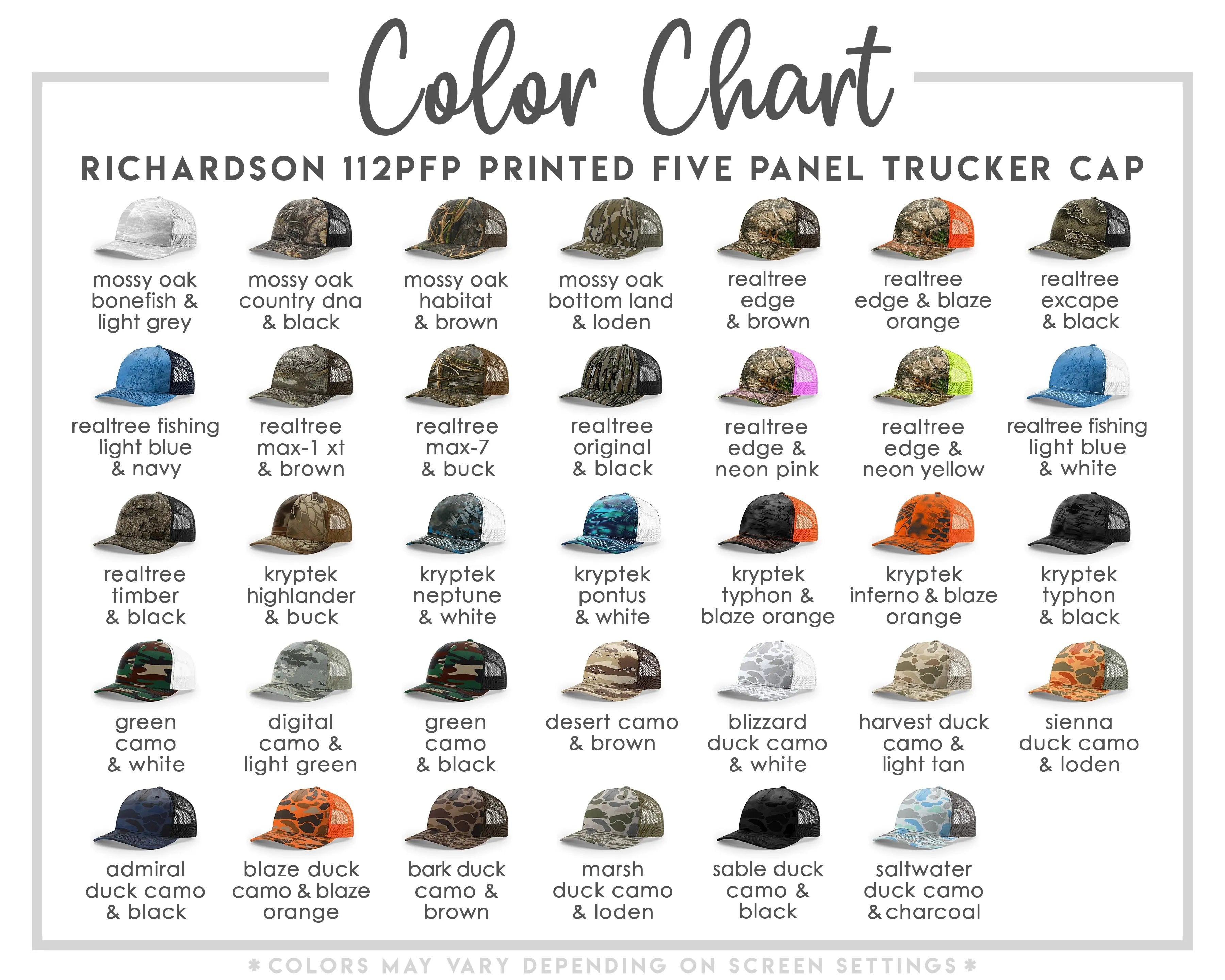 a collection of five different caps, each with a unique color and design, arranged in a grid format.