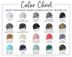 a collection of 16 different hats in various colors, including white, grey, black, leopard, chocolate, leopard and black, caramel, vanilla, dusty rose, coral, violet, light blue, dark blue, navy, and camo.
