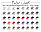 The image is a color chart displaying various adult flat caps in different colors, including white, multicolored, natural, silver, heather, royal, and navy.