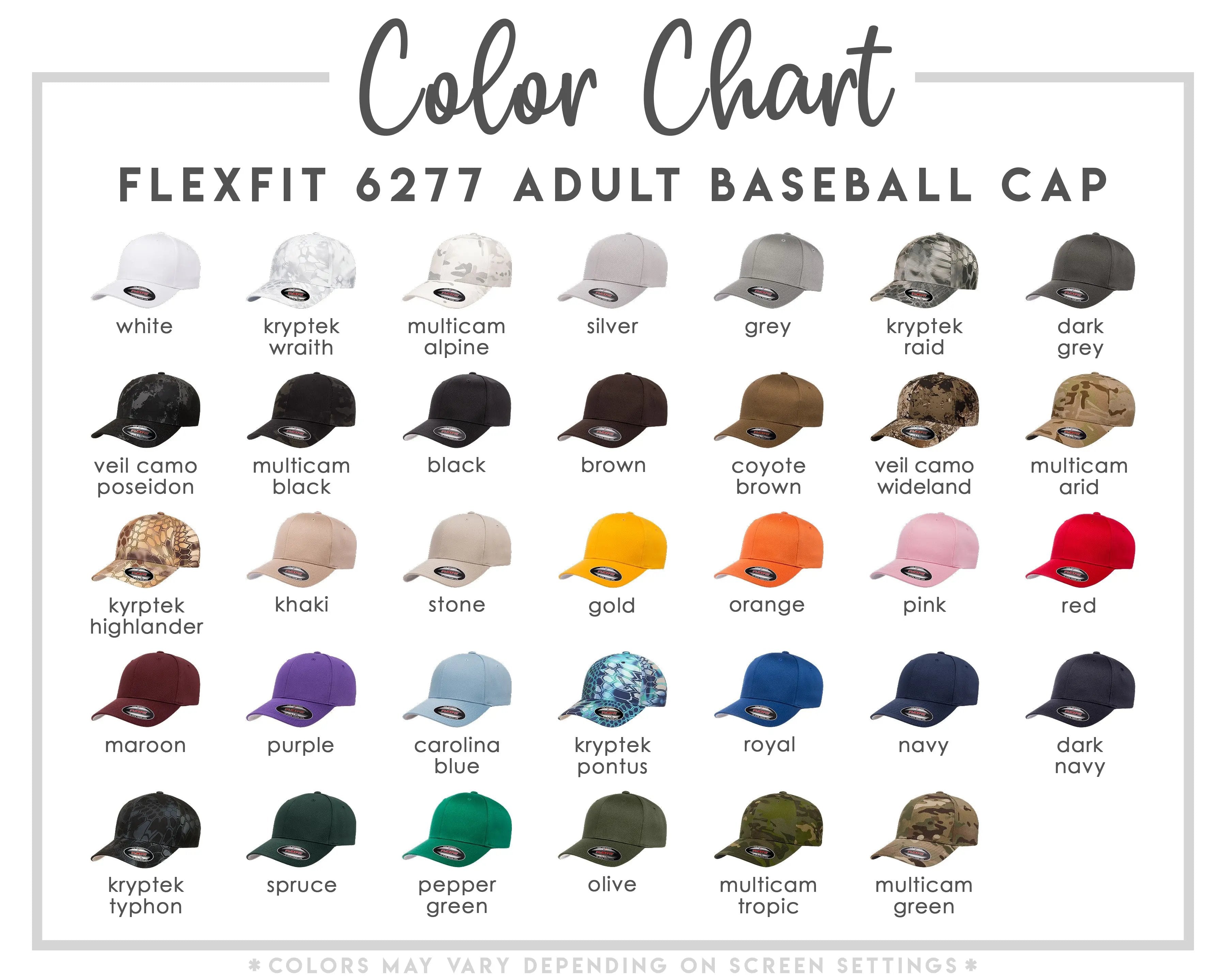 Color Chart Flexfit 627 adult baseball cap