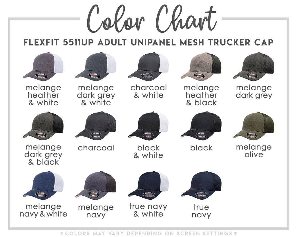 Color Chart: FlexFit 551UP Adult Unipanel Mesh Trucker Cap