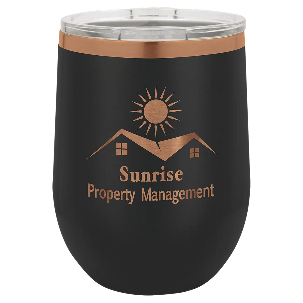 Custom Insulated Stainless Steel Stemless Wine Tumblers for Business | Logo + Text | Polar Camel® 