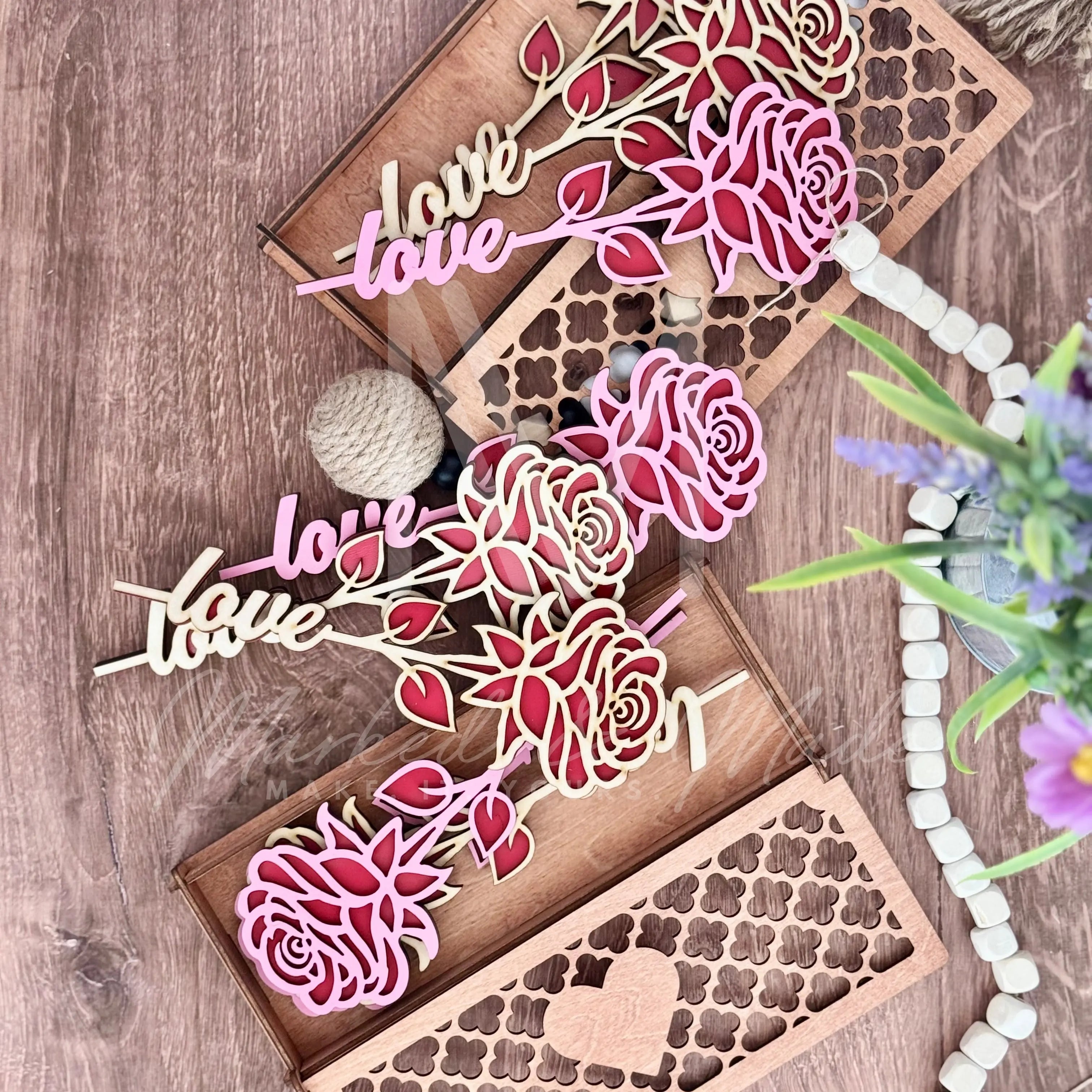 Custom Name Cut Wooden 2 Layer Flower (Rose or Sunflower) with Custom Hinge Box and Optional Display Stand - Valentines Day | Mother's Day | Gift 