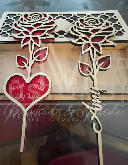 Custom Name Cut Wooden 2 Layer Flower (Rose or Sunflower) with Custom Hinge Box and Optional Display Stand - Valentines Day | Mother's Day | Gift 