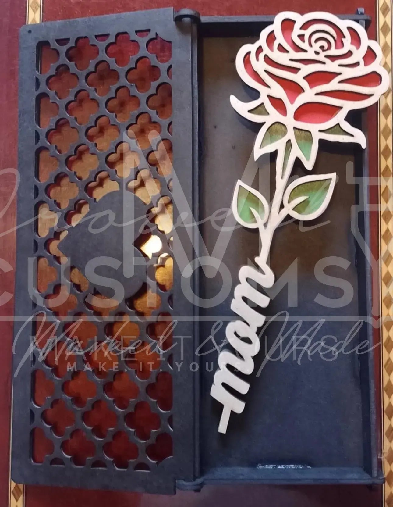 Custom Name Cut Wooden 2 Layer Flower (Rose or Sunflower) with Custom Hinge Box and Optional Display Stand - Valentines Day | Mother's Day | Gift 