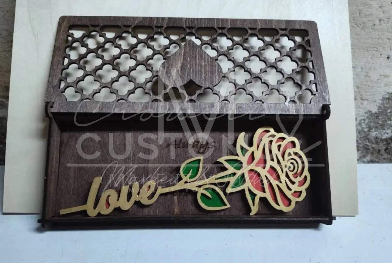 Custom Name Cut Wooden 2 Layer Flower (Rose or Sunflower) with Custom Hinge Box and Optional Display Stand - Valentines Day | Mother's Day | Gift 