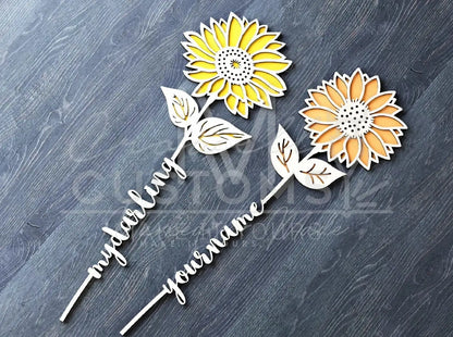 Custom Name Cut Wooden 2 Layer Flower (Rose or Sunflower) with Custom Hinge Box and Optional Display Stand - Valentines Day | Mother's Day | Gift 