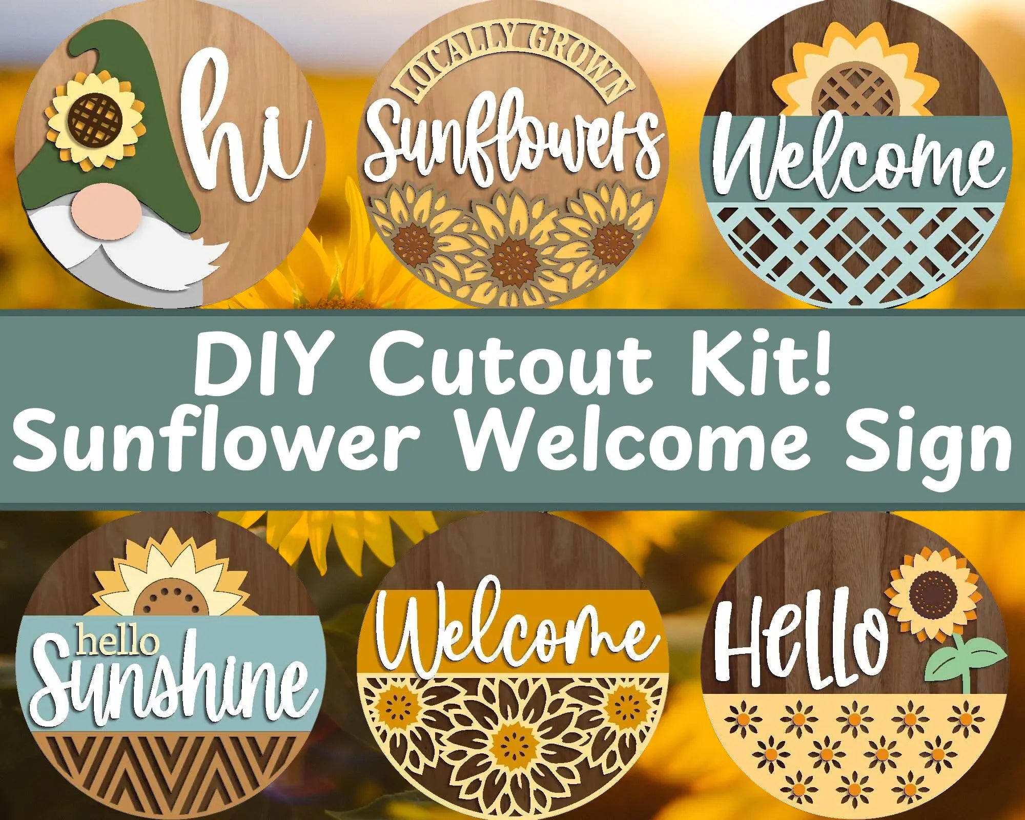 DIY KIT | Handmade Sunflower Welcome Sign | 10.5 or 18" | Door Hanger | Multiple Designs | Cutout Kit 