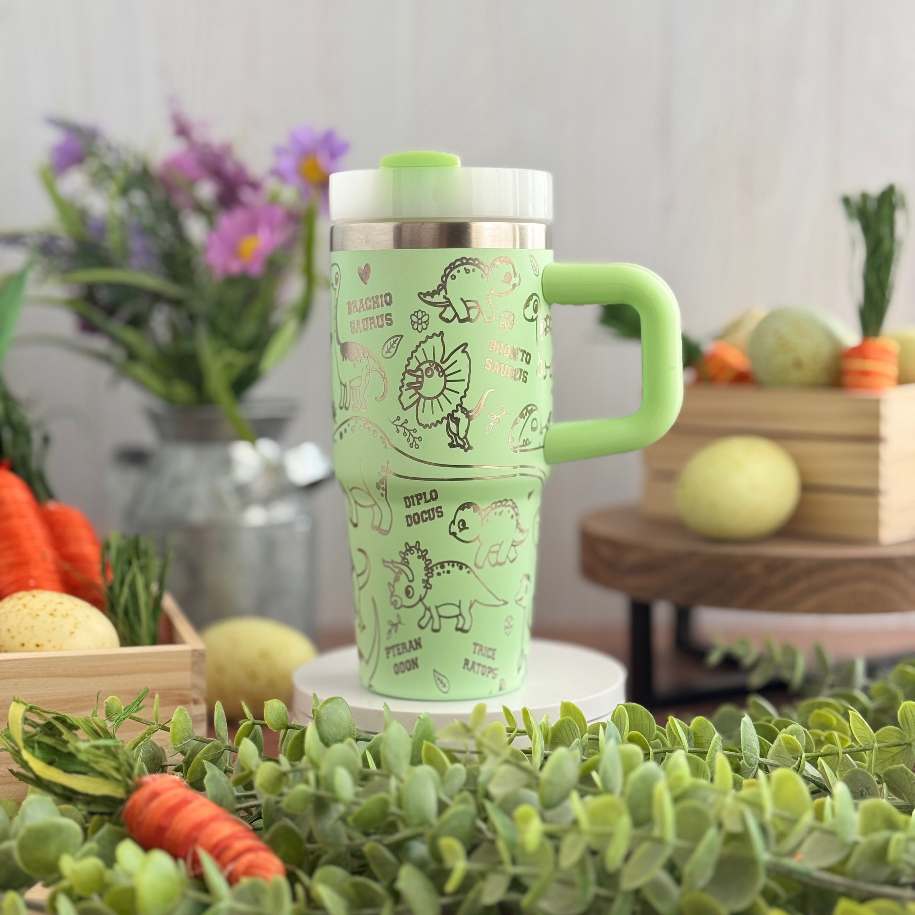 Dinosaur Engraved Pastel Green 14oz Tumbler 
