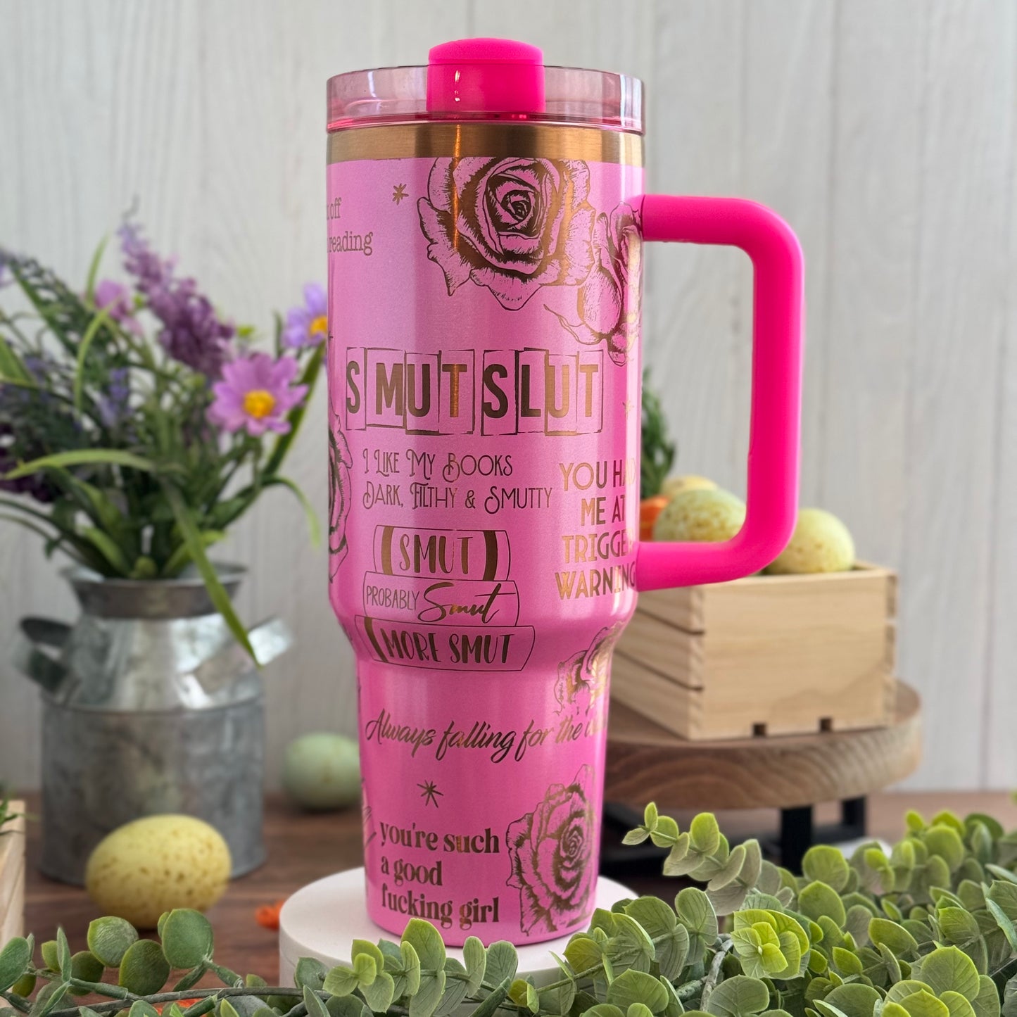 Dirty Romance (Smut Slut) Engraved Pink Shimmer to Copper Tumbler 40oz 