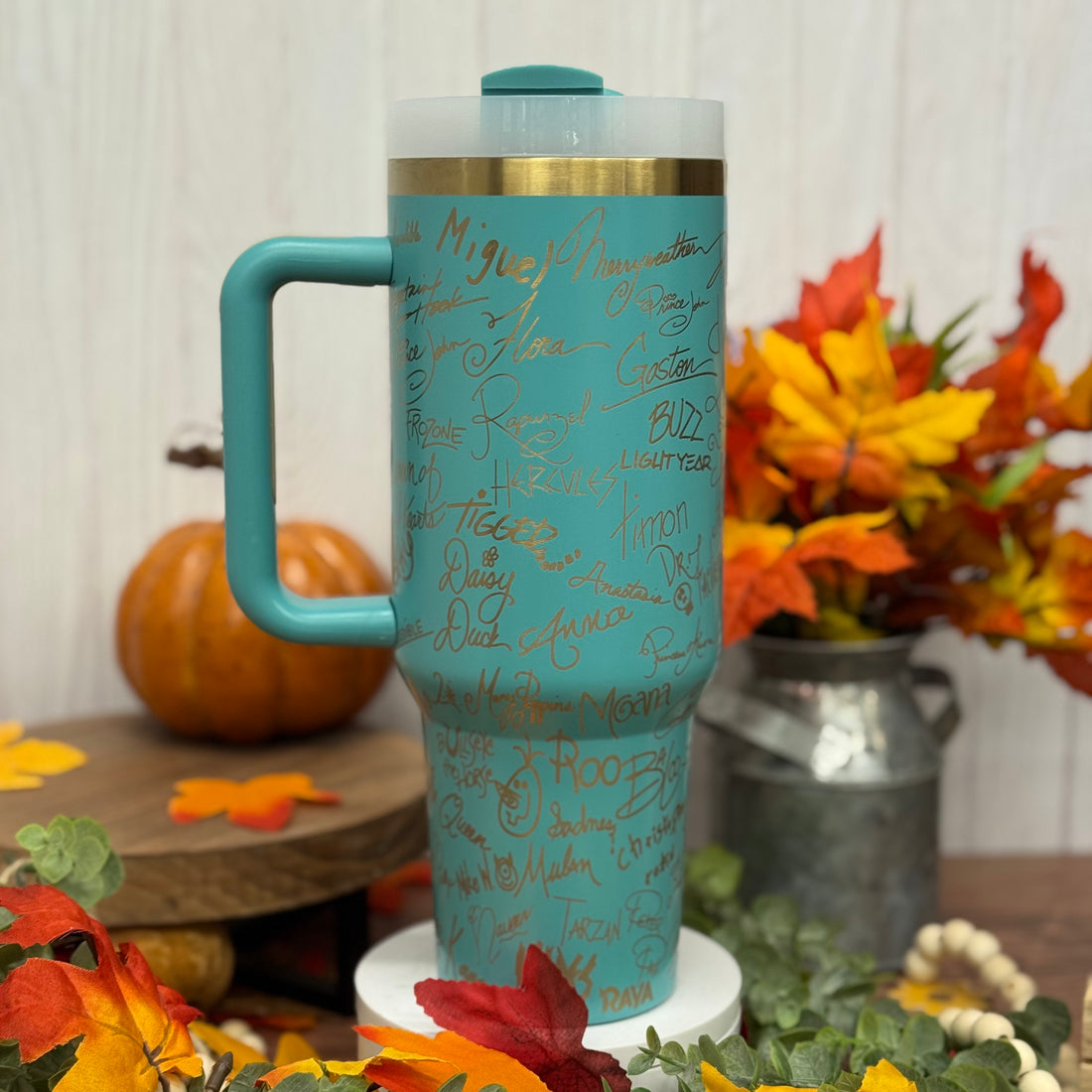 Disney Autographs / Signatures Tumbler Teal to Gold  40oz 