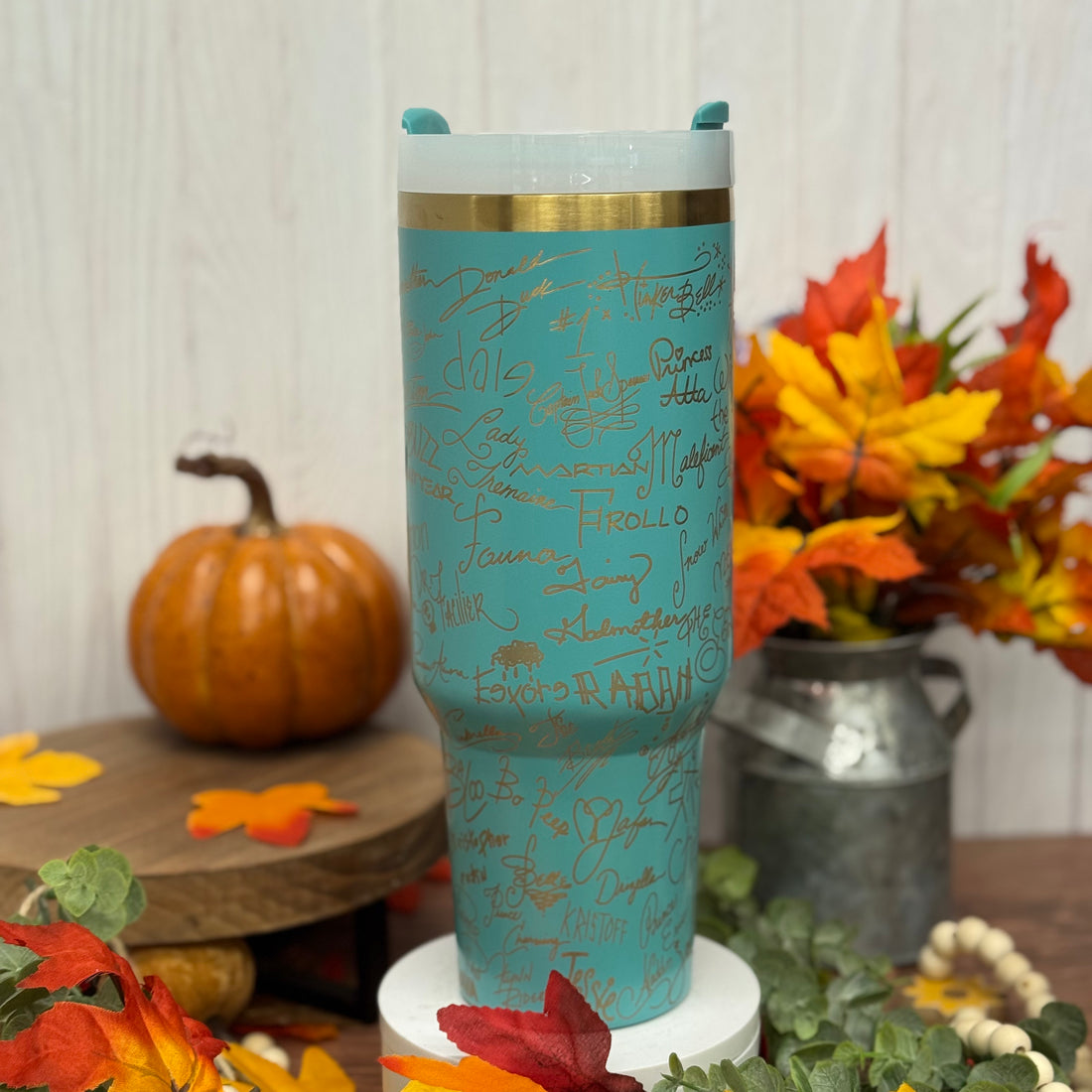 Disney Autographs / Signatures Tumbler Teal to Gold  40oz 