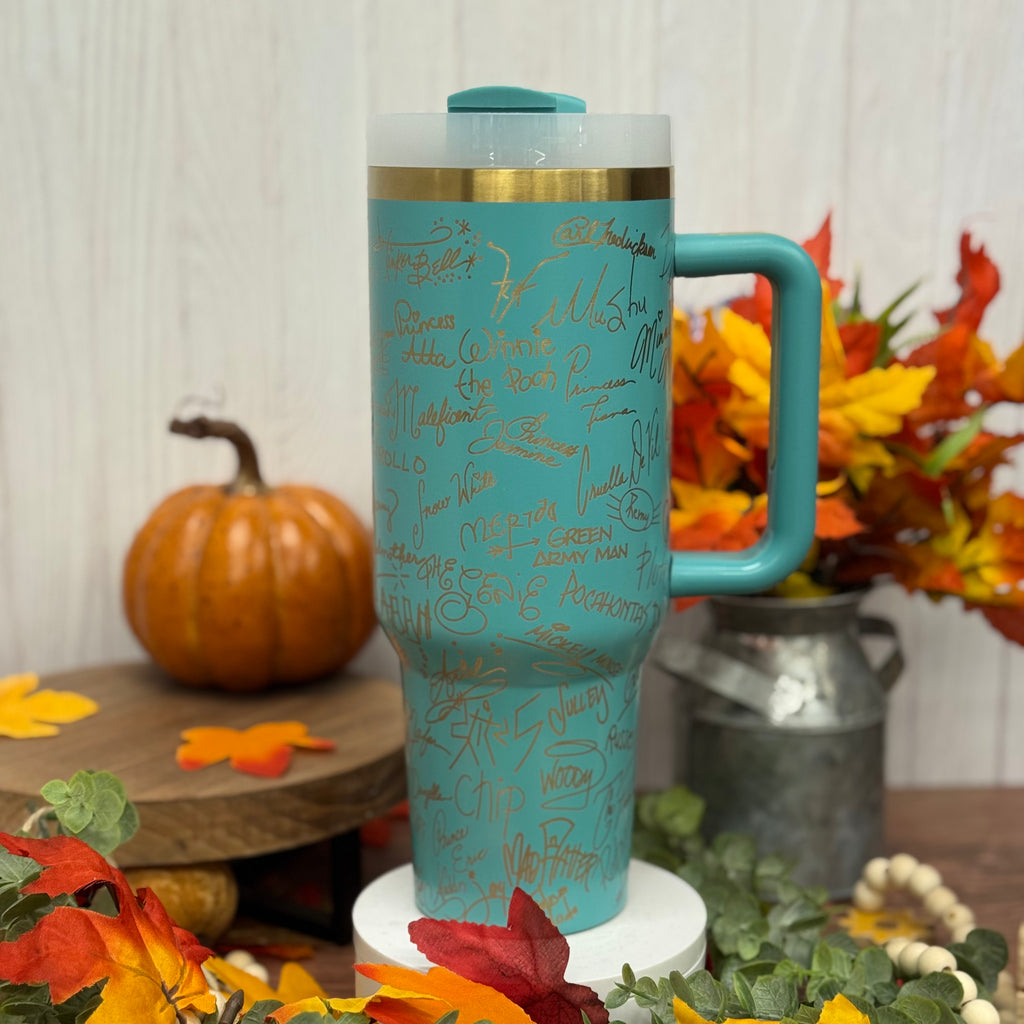 Disney Autographs / Signatures Tumbler Teal to Gold  40oz 