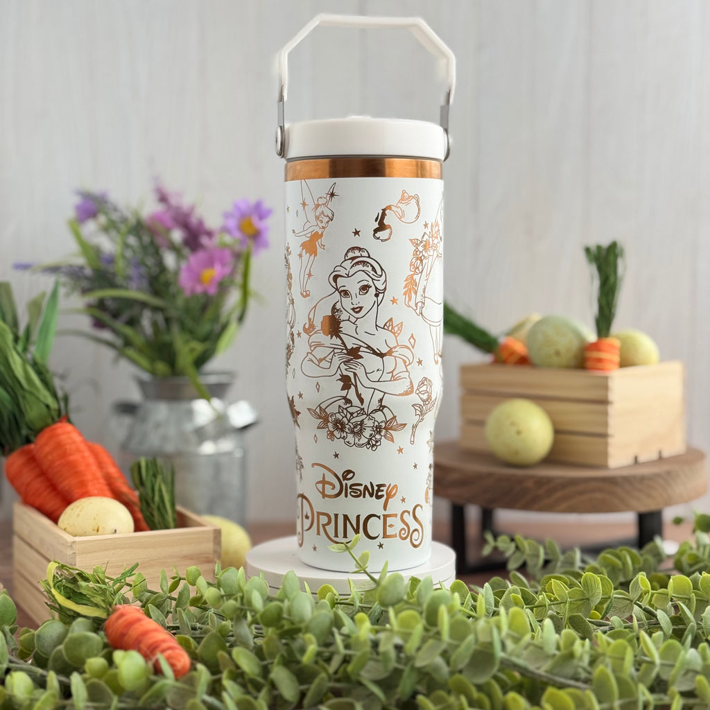 Disney Princess Engraved White to Copper Plated 30 oz Ice Flow Dupe Tumbler 