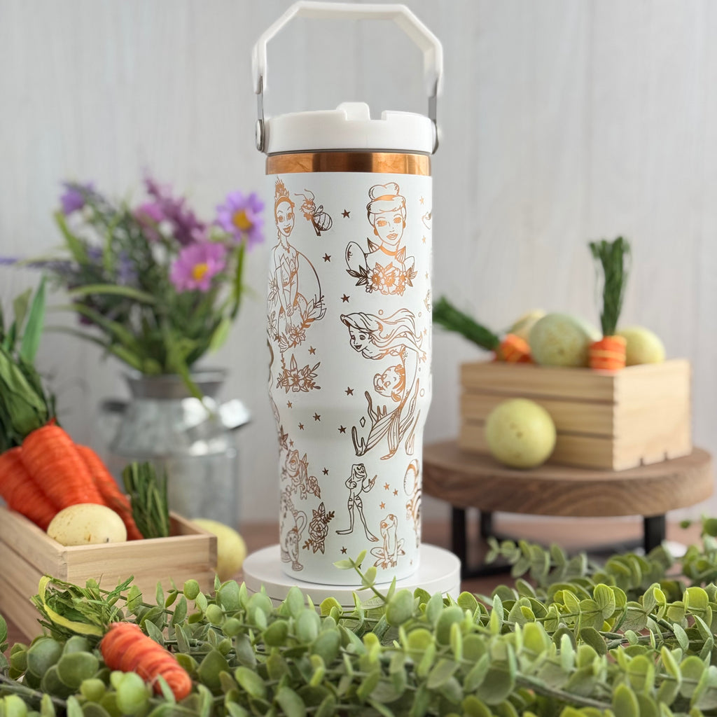 Disney Princess Engraved White to Copper Plated 30 oz Ice Flow Dupe Tumbler 
