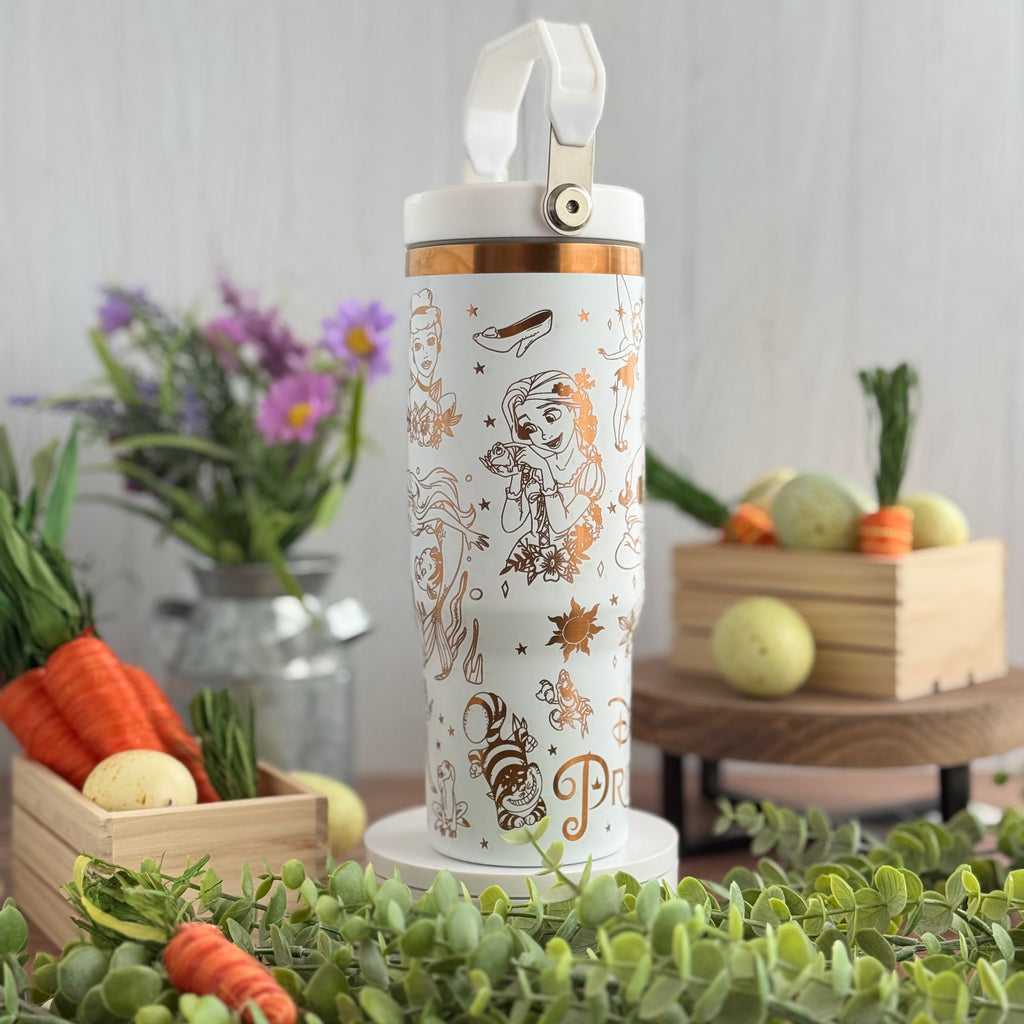 Disney Princess Engraved White to Copper Plated 30 oz Ice Flow Dupe Tumbler 