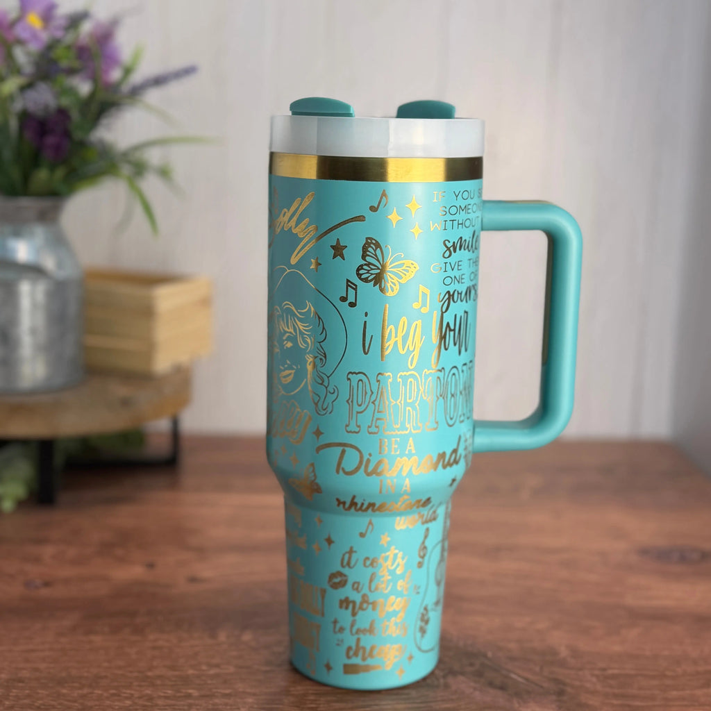 Dolly Parton Tumbler Teal to Gold 40oz 