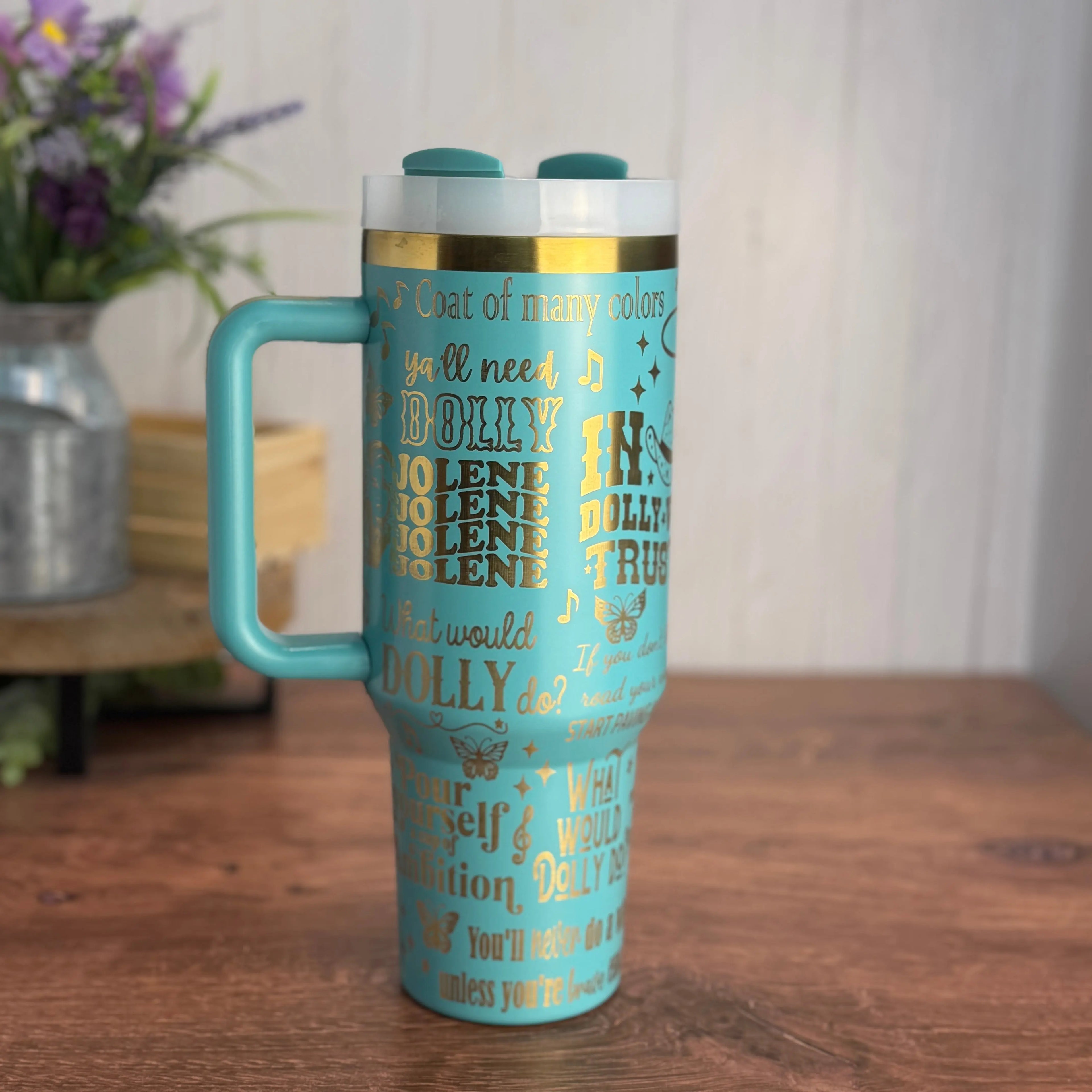 Dolly Parton Tumbler Teal to Gold 40oz 