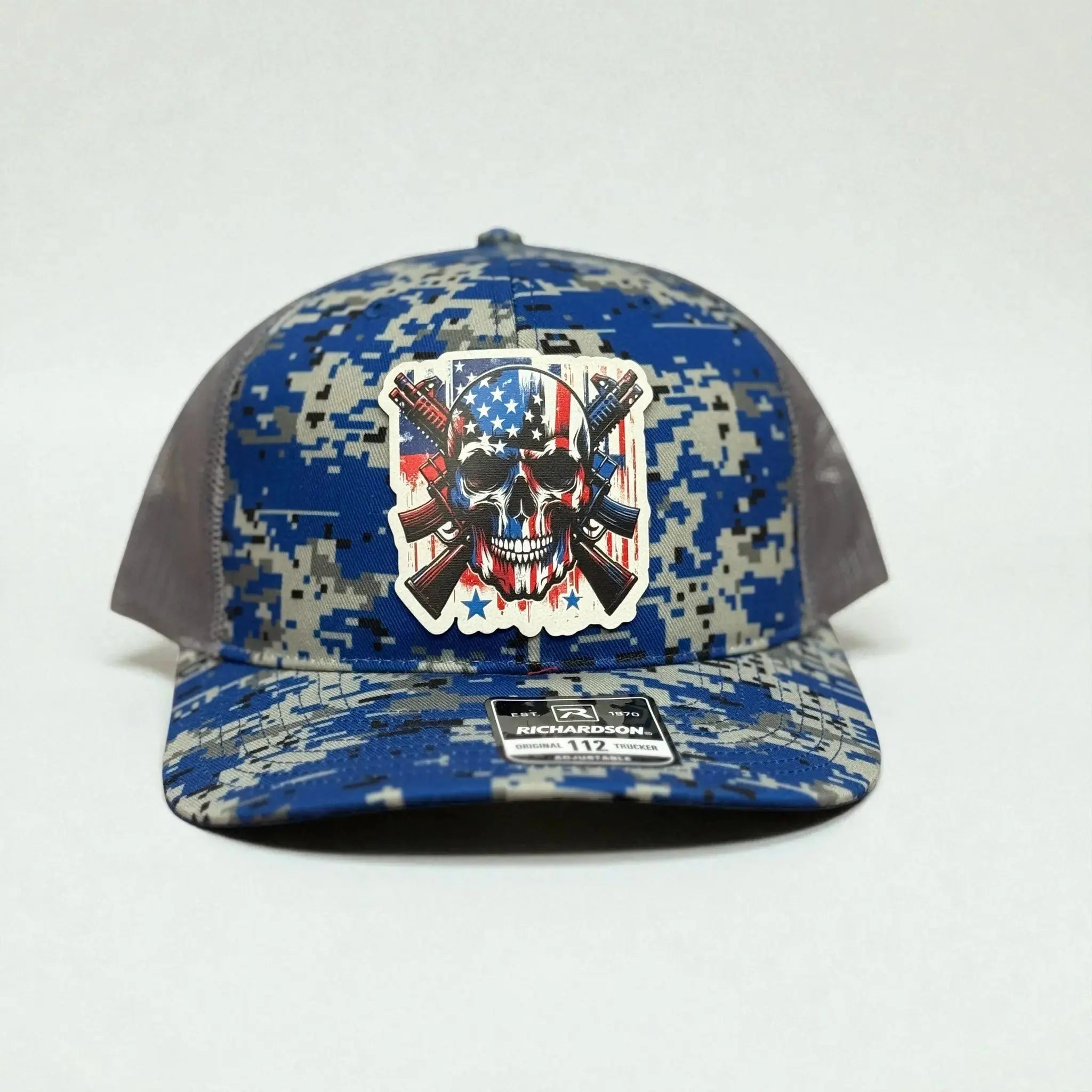 American Flag Skull with Guns - Custom Patch Hat 