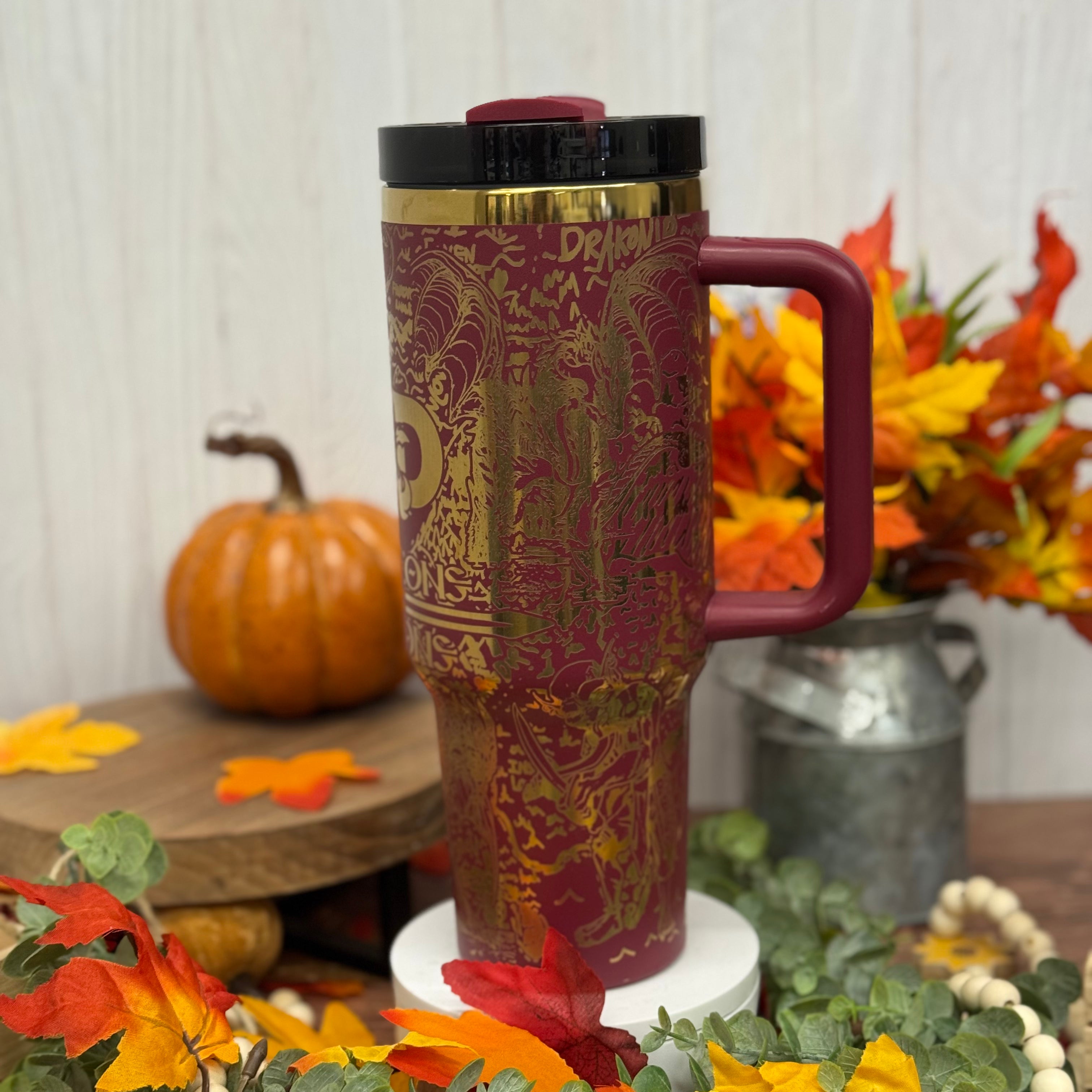 Dungeon & Dragon Tumbler Burgundy to Gold 40oz 
