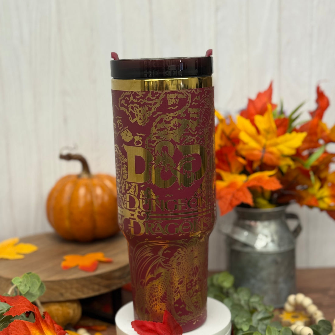 Dungeon & Dragon Tumbler Burgundy to Gold 40oz 