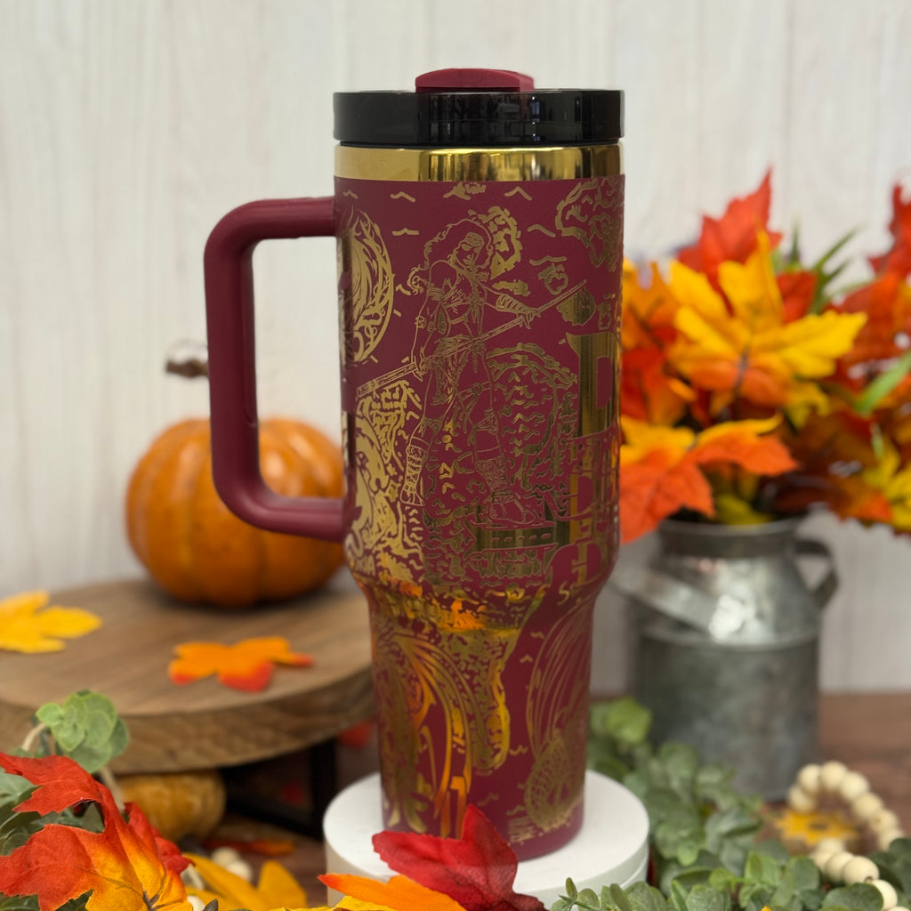 Dungeon & Dragon Tumbler Burgundy to Gold 40oz 